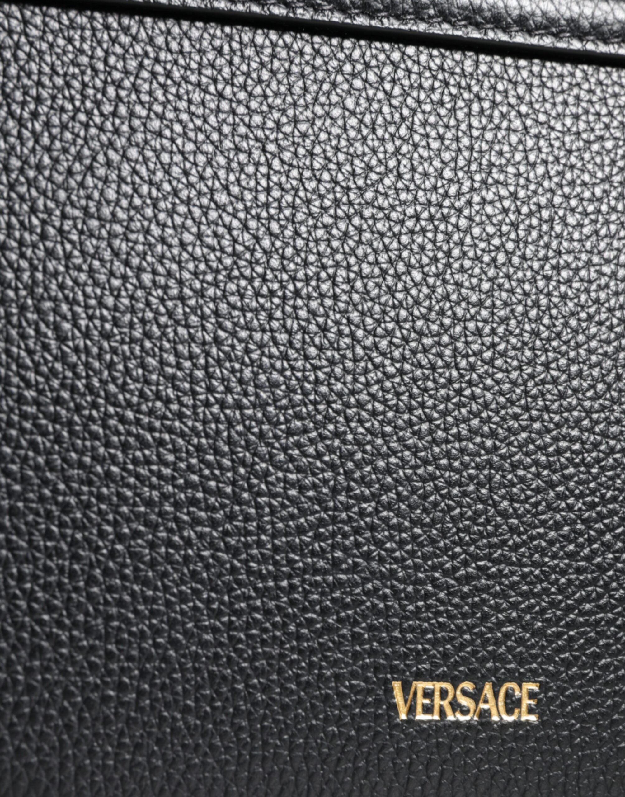 Versace svart kornig kalvläder axelväska med logotyp