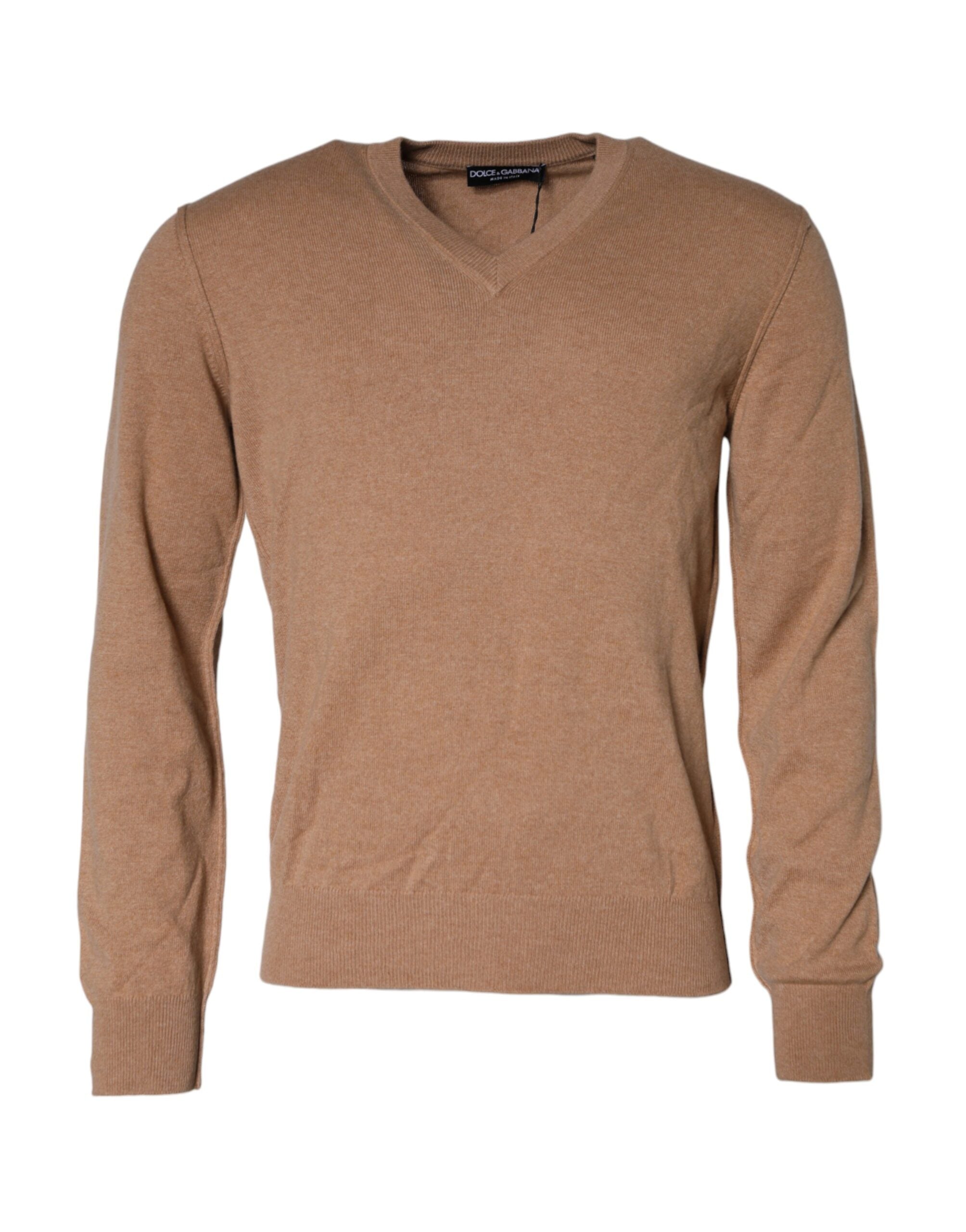 Dolce & Gabbana Brun Kashmir Stickad V-ringad Pullovertröja