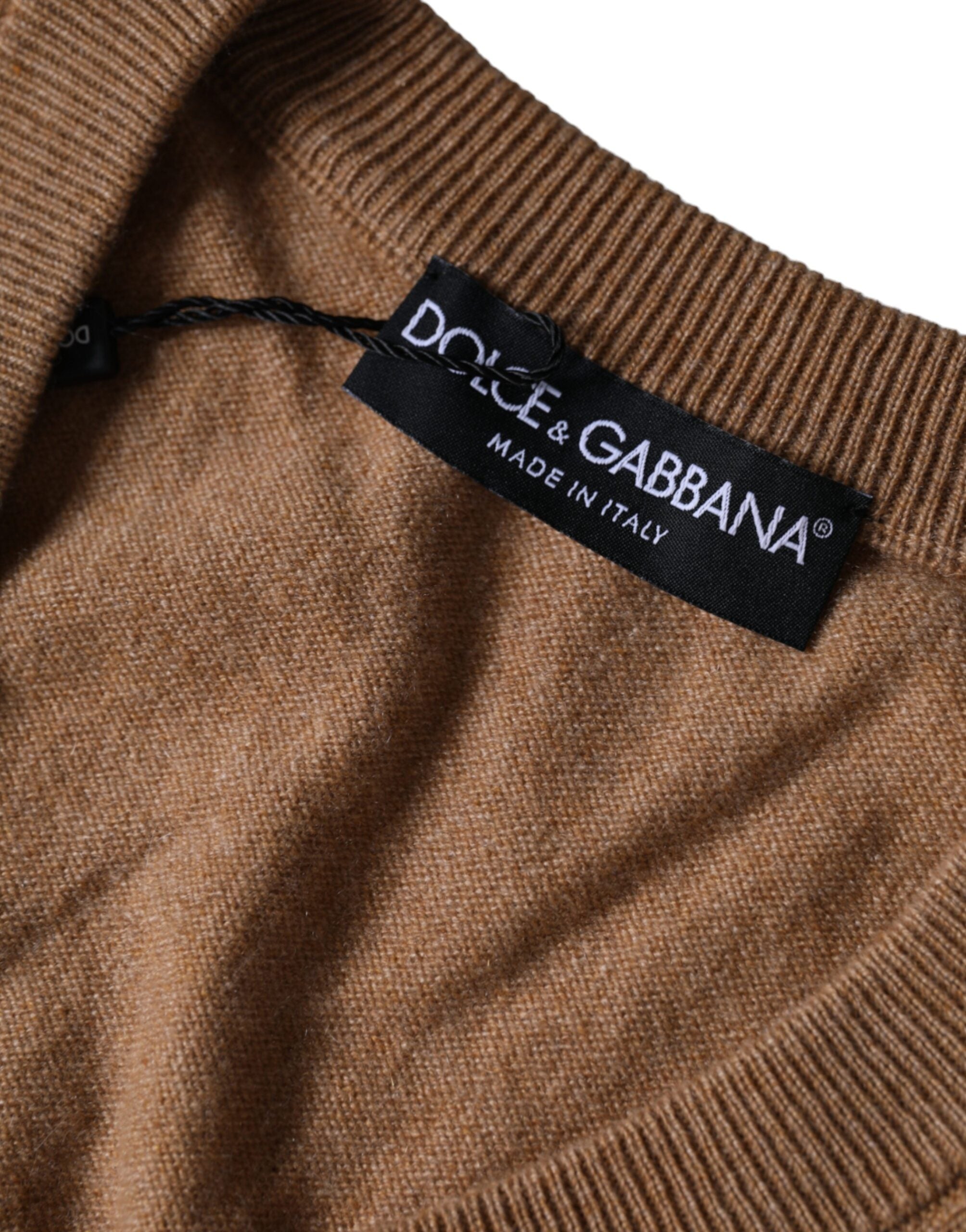 Dolce & Gabbana Brun Kashmir Stickad V-ringad Pullovertröja