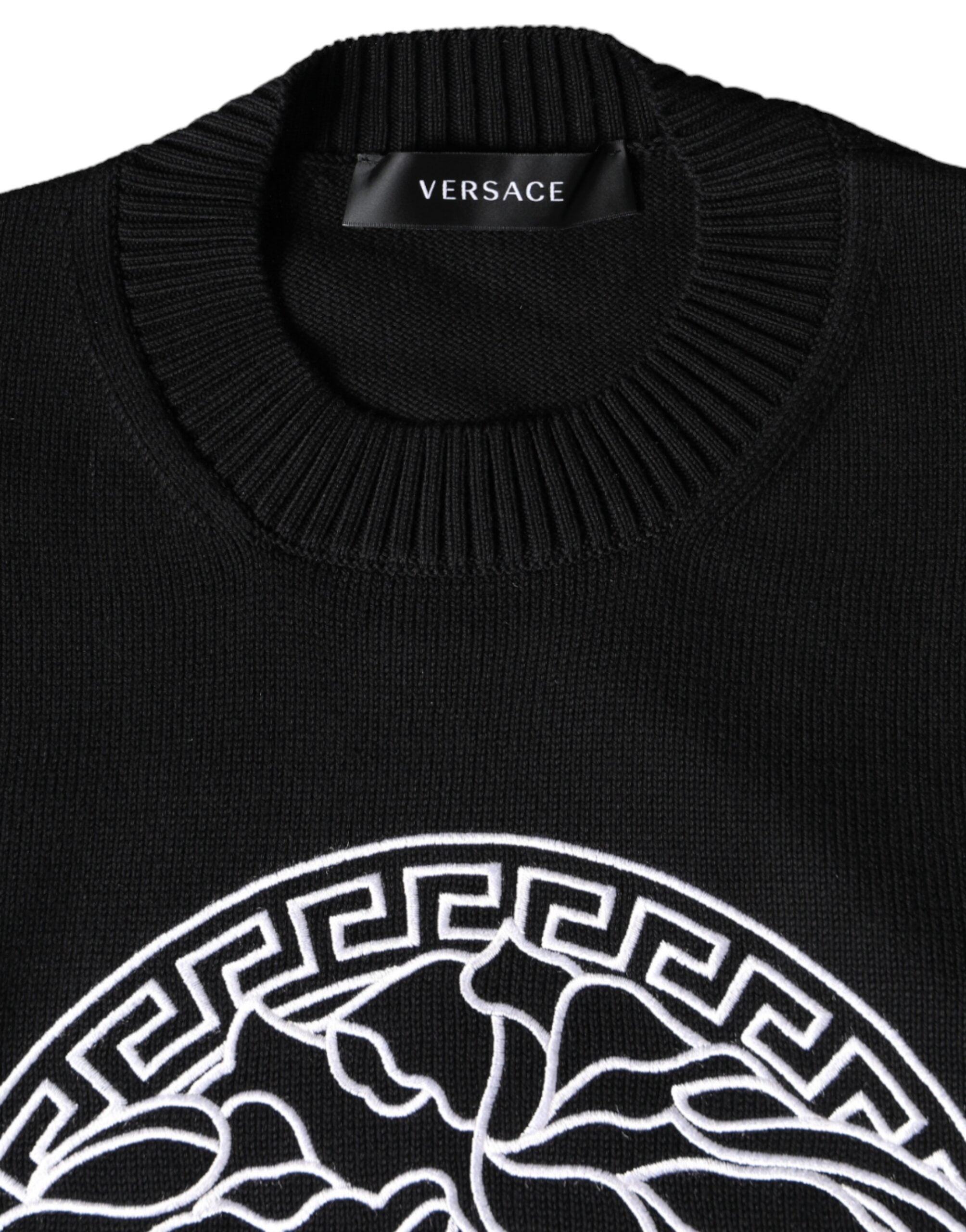 Versace Svart Medusa Broderad Rund Halsad Tröja