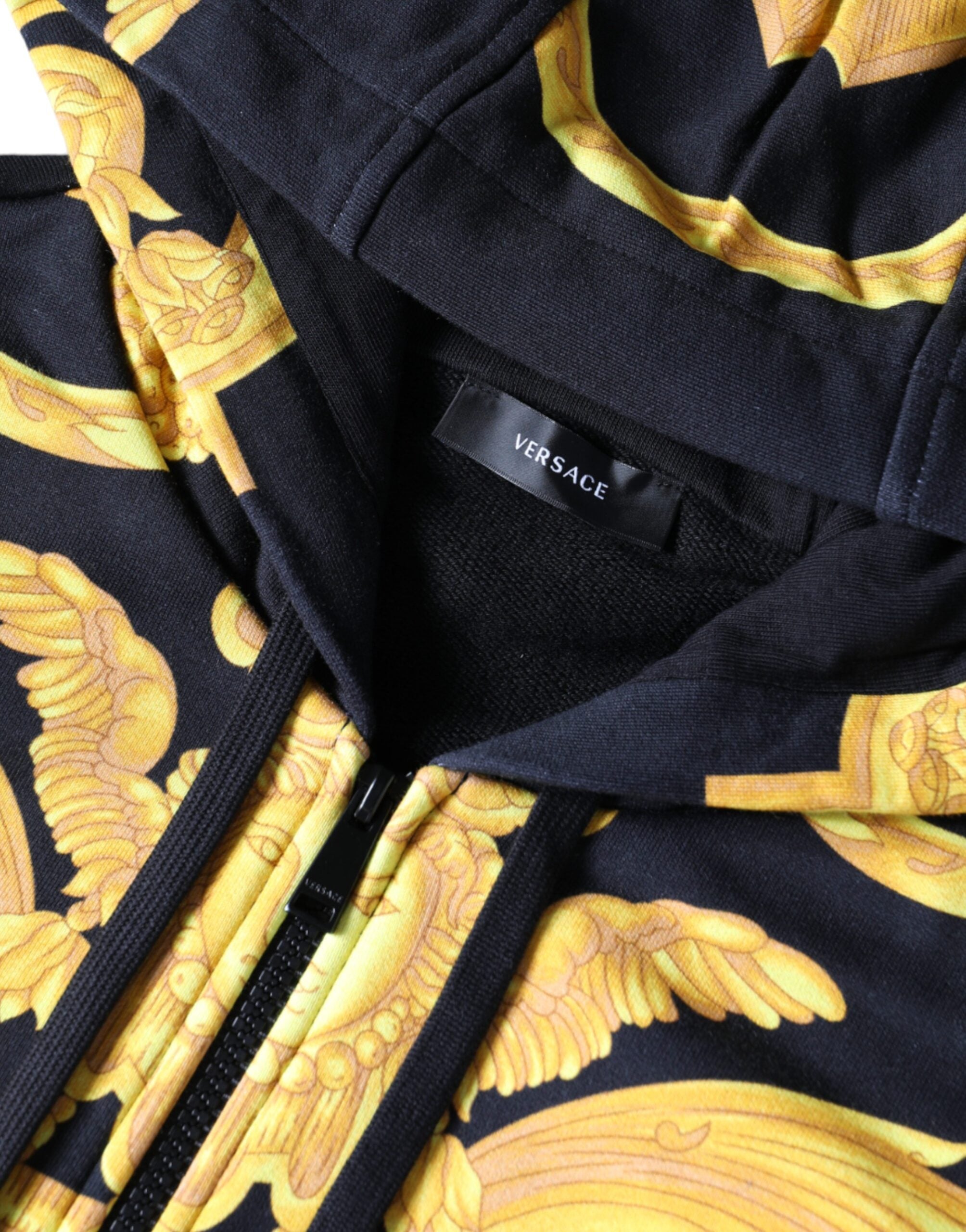 Versace Svart Medusa-tryckt bomullshoodie med dragkedjaSweatshirttröja
