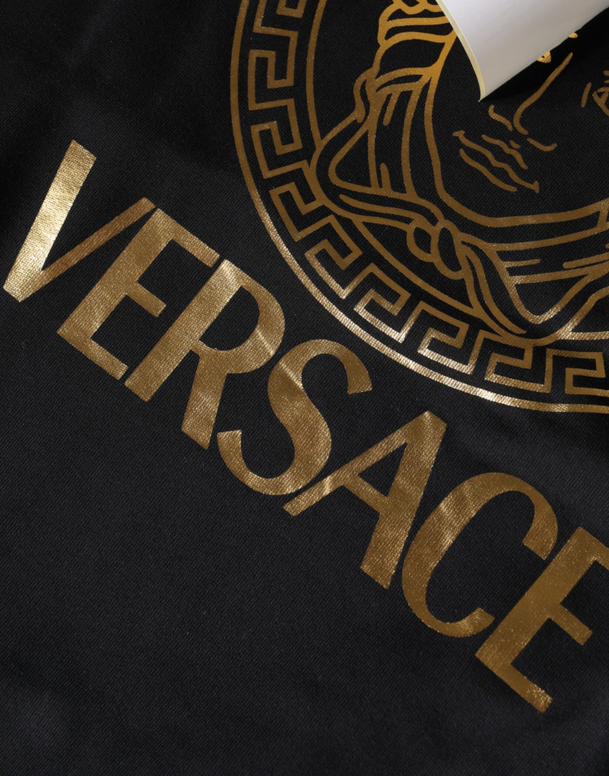 Versace Svart Medusa-tryckt bomullshuvtröjaPullover-tröja