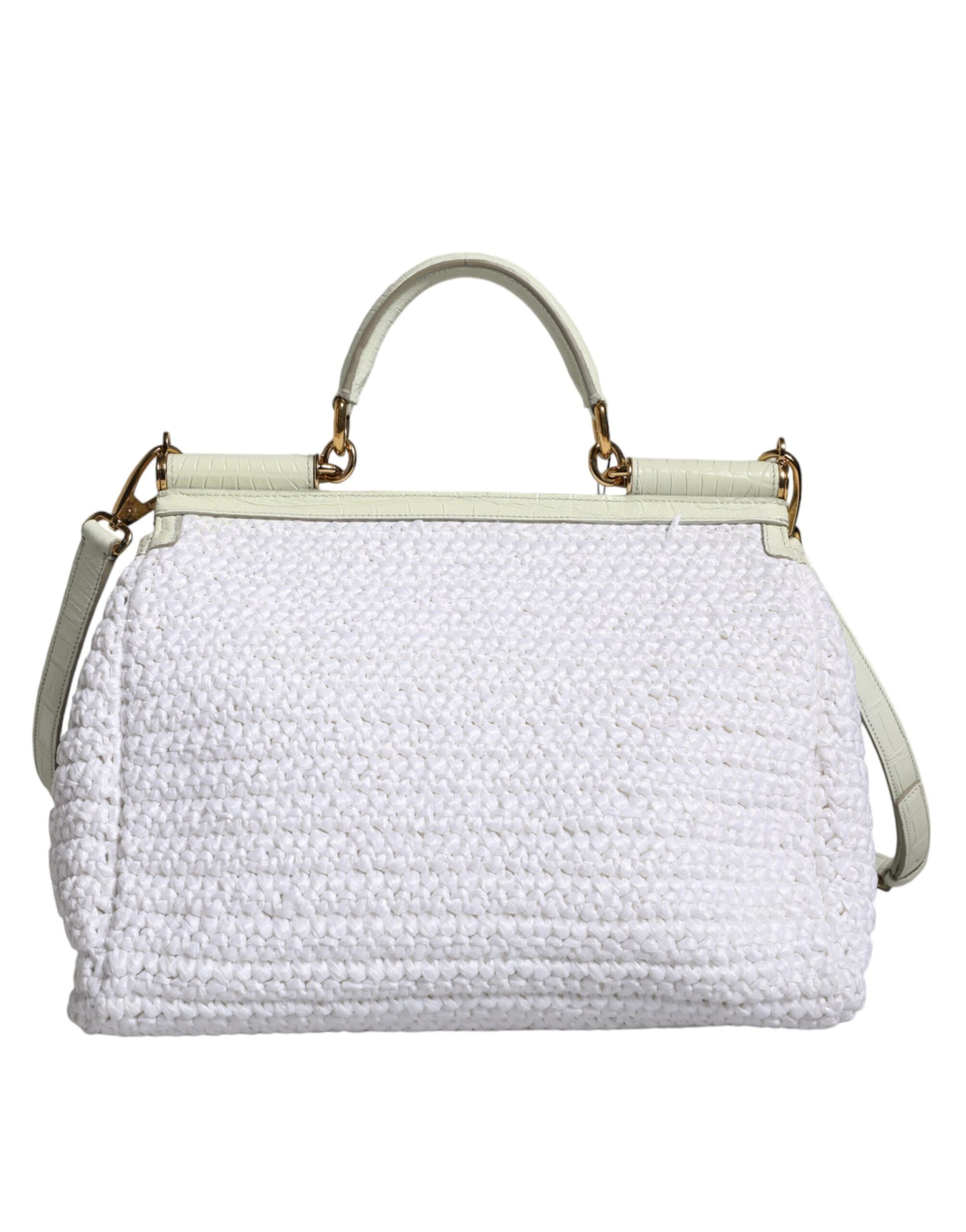 Dolce & Gabbana Vit Rafia Läder Sicily Axelremsväska