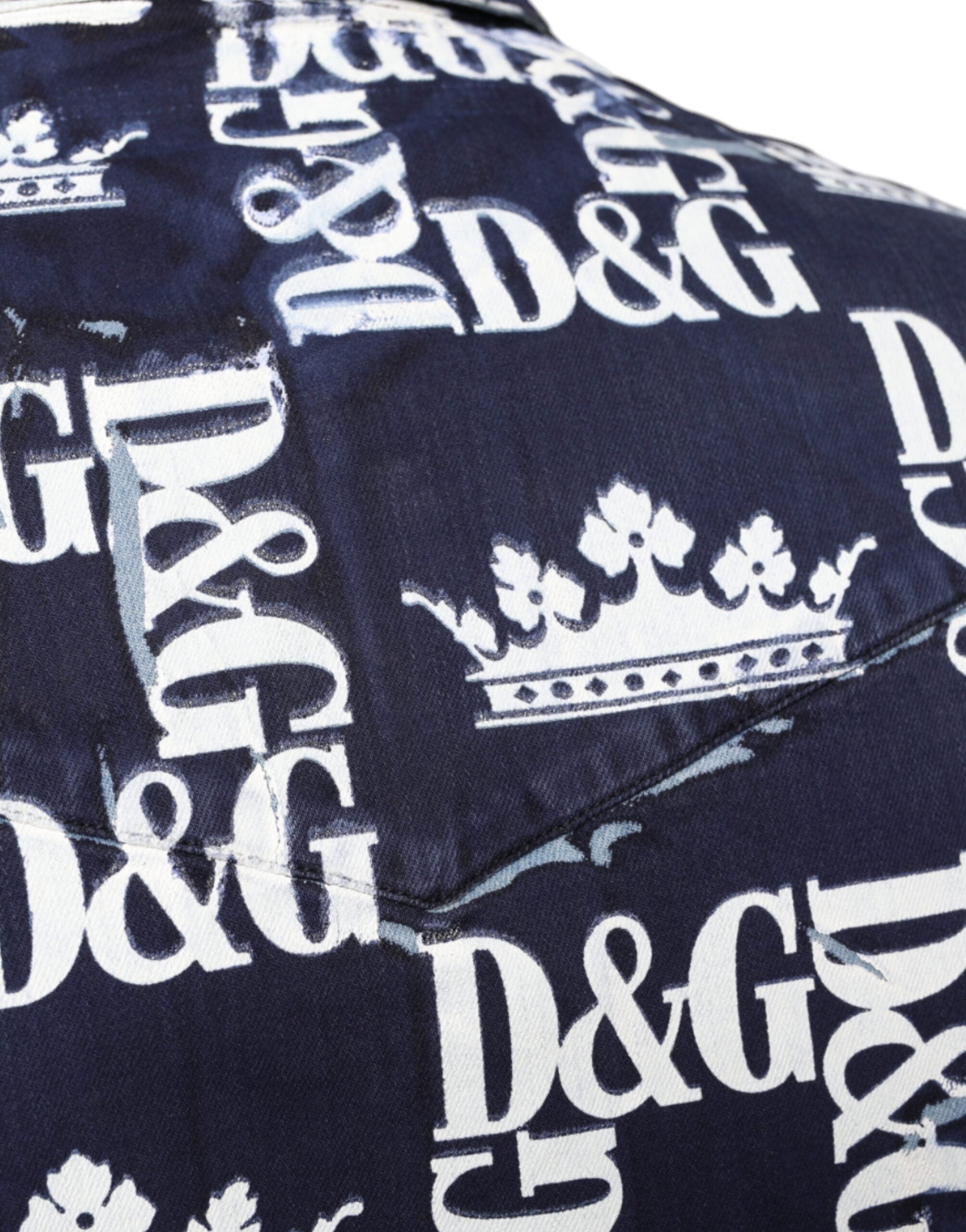 Dolce & Gabbana Blå Kronlogotyptryck Slim Fit Bomullsskjorta