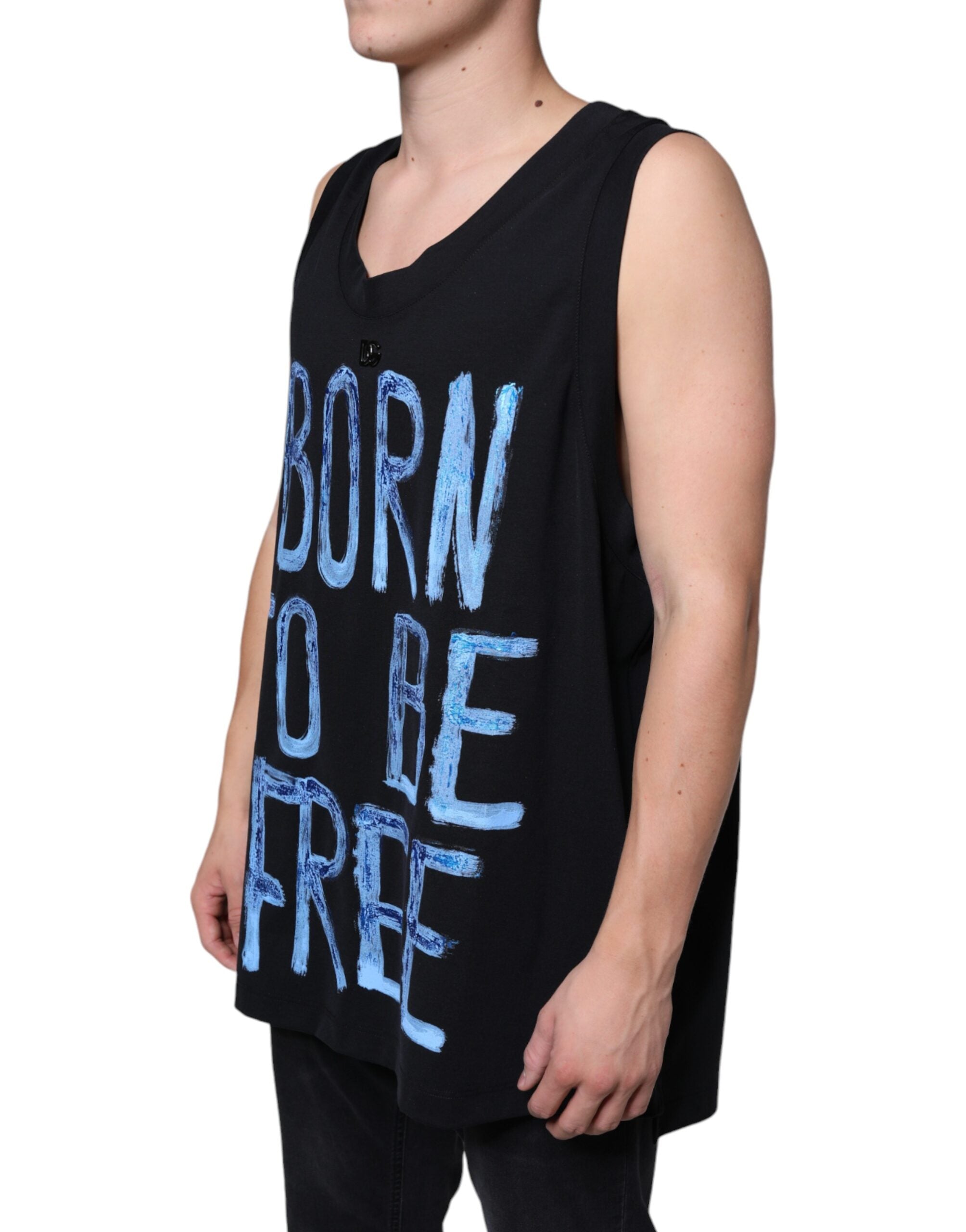 Dolce & Gabbana Svart Bomull Born To Be Free Ärmlös T-shirt