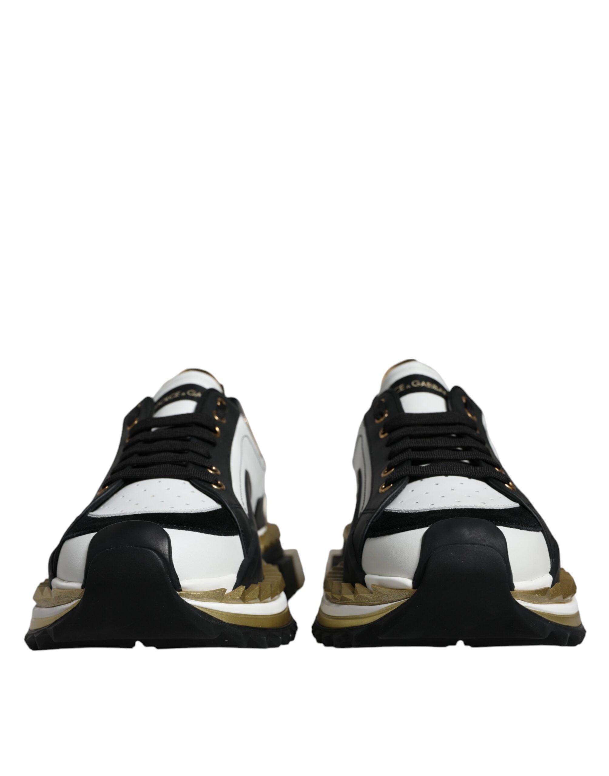 Dolce & Gabbana Vitguld Svart Läder SUPER KING Sneakers Skor