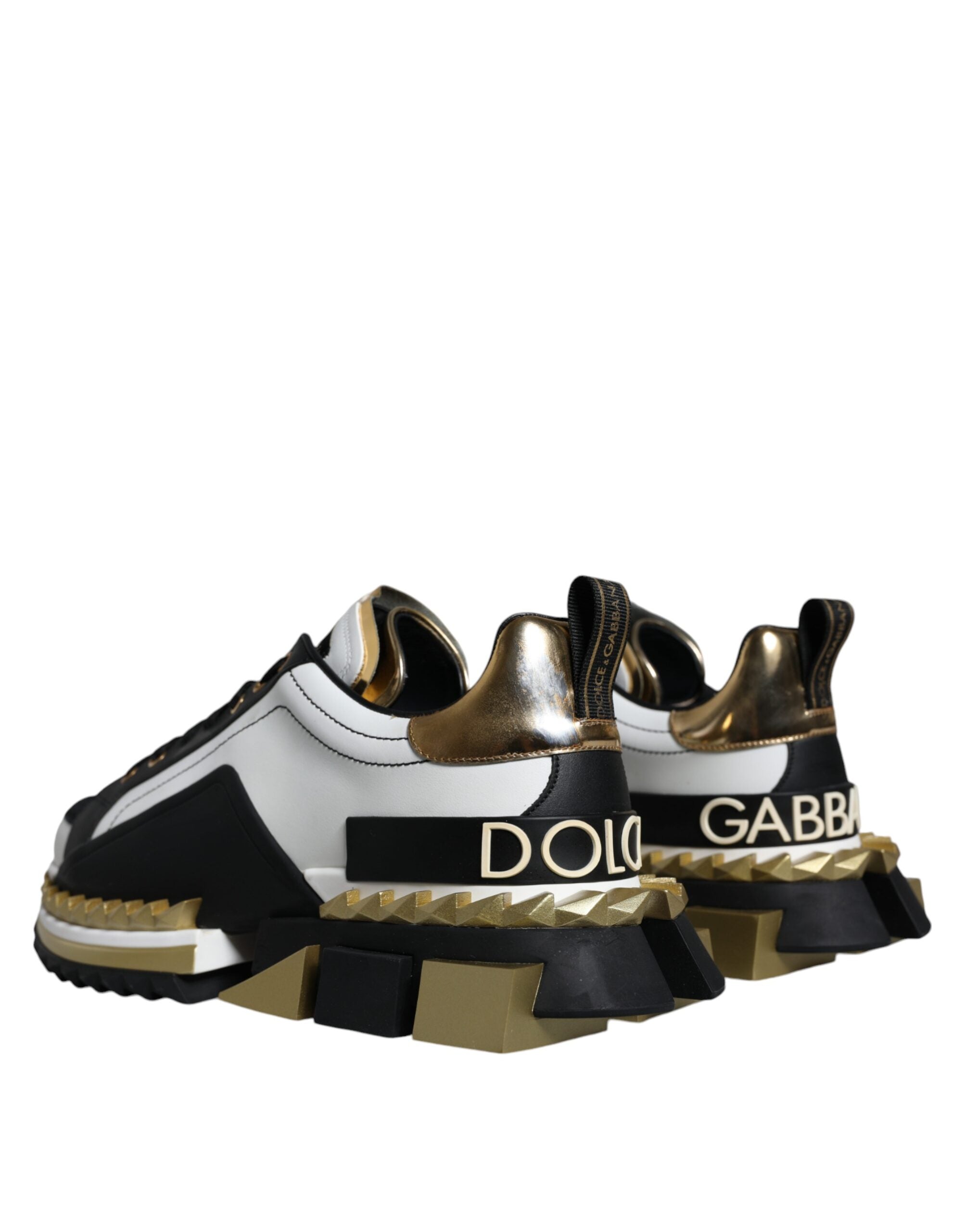 Dolce & Gabbana Vitguld Svart Läder SUPER KING Sneakers Skor