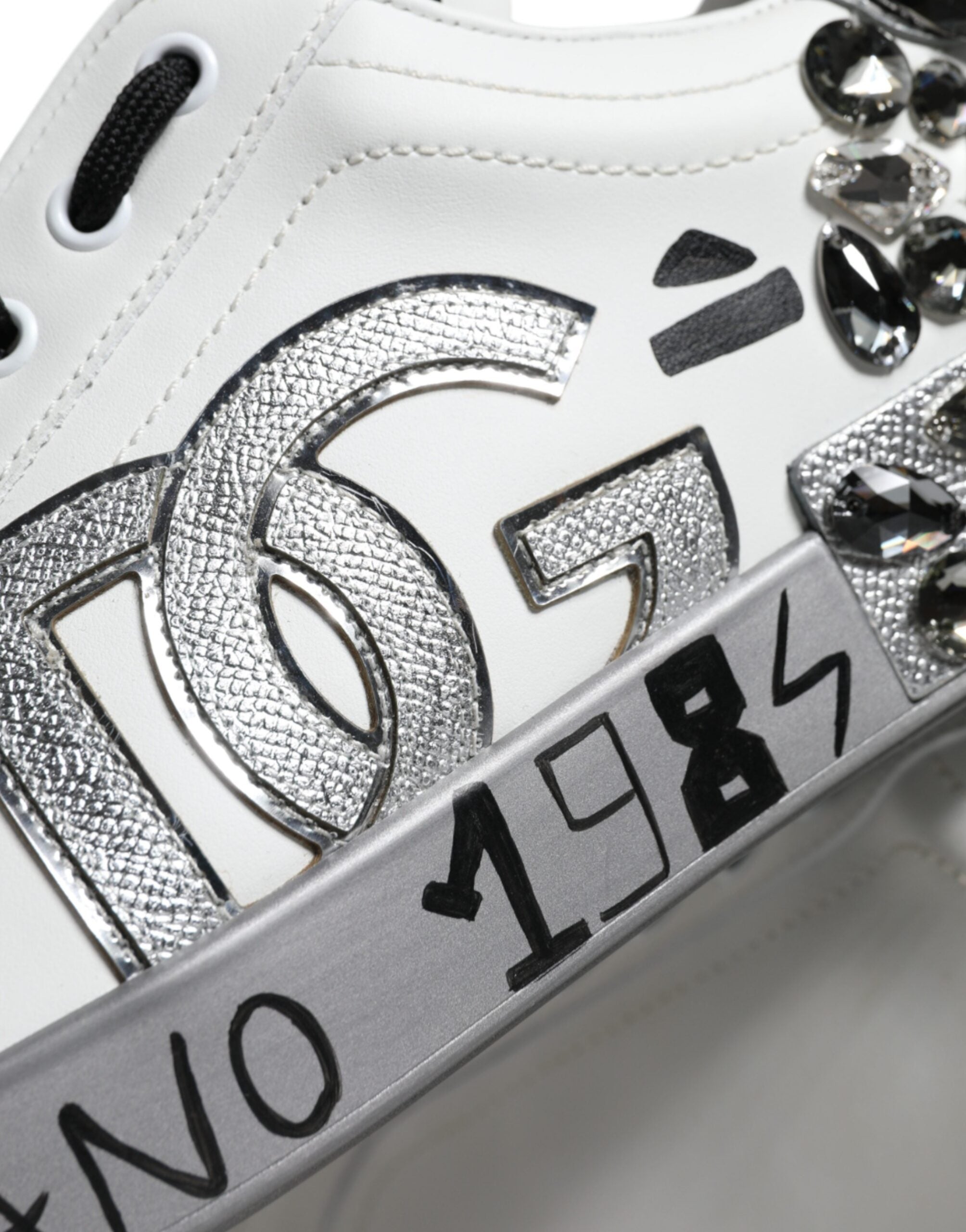 Dolce & Gabbana Vita Silver Kristalllogotyp Portofino Sneakers Skor