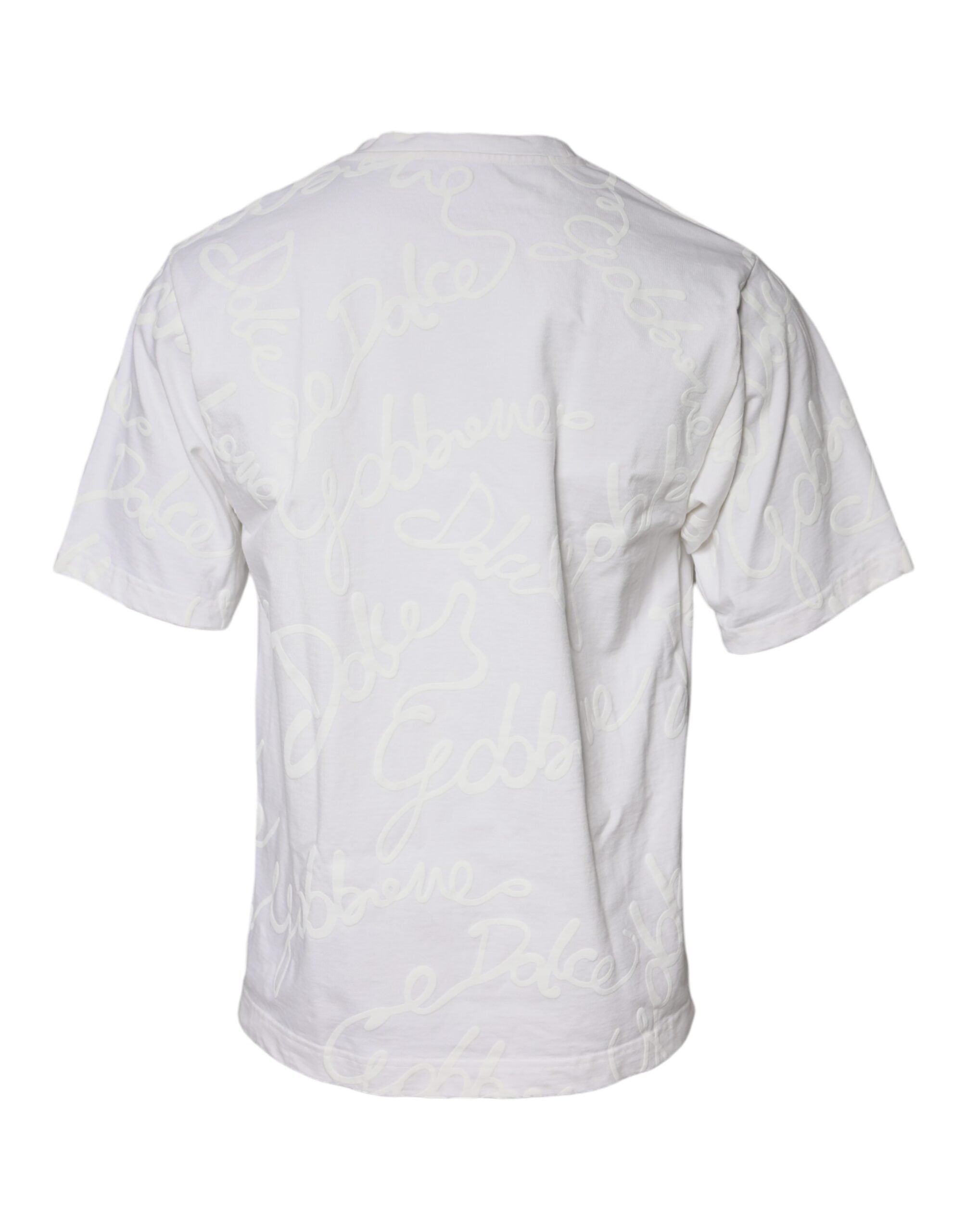 Dolce & Gabbana Vit Logotyptryckt Bomulls-T-shirt med Rund Hals