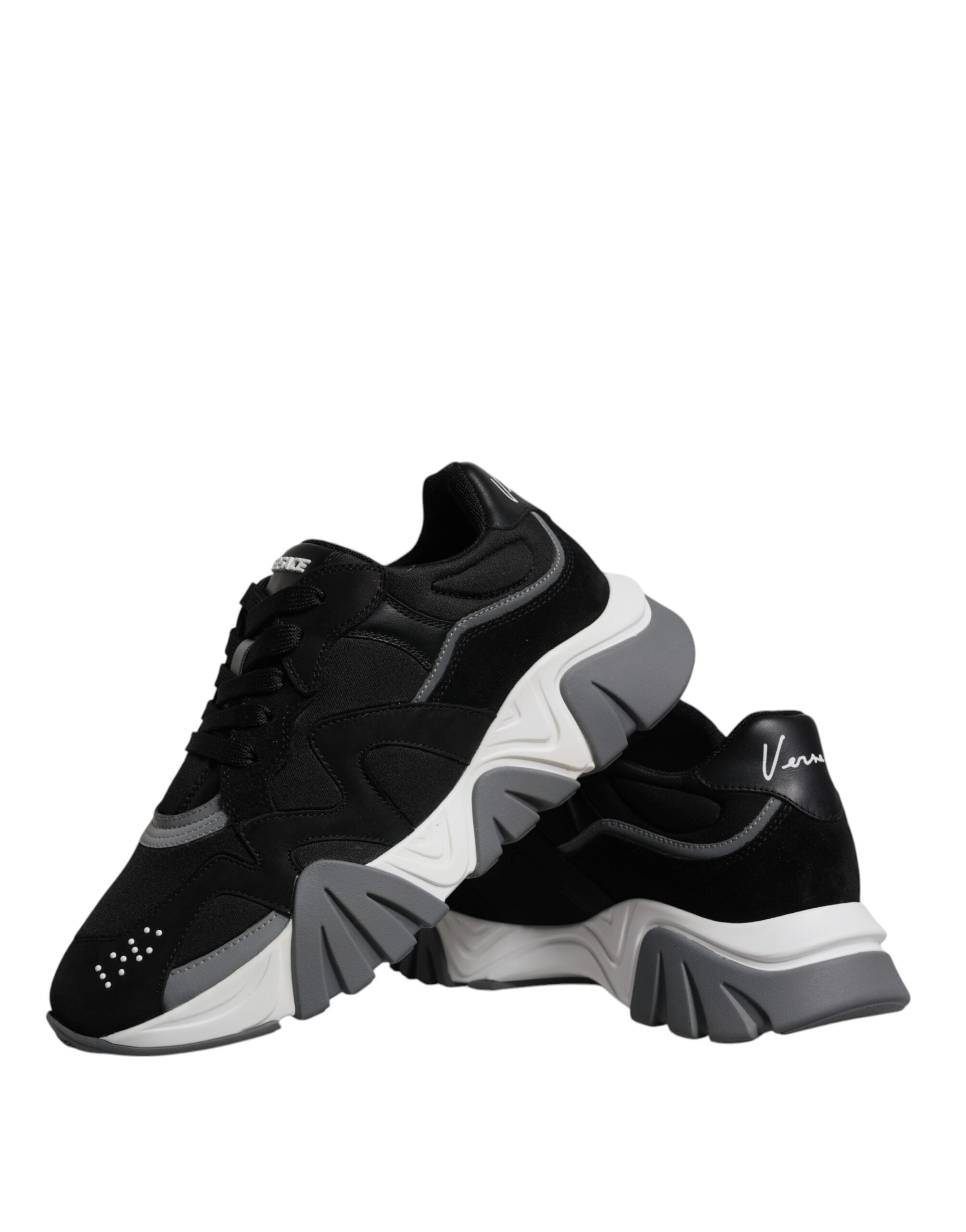 Versace svarta läder neopren chunky låga sneakers Squalo skor