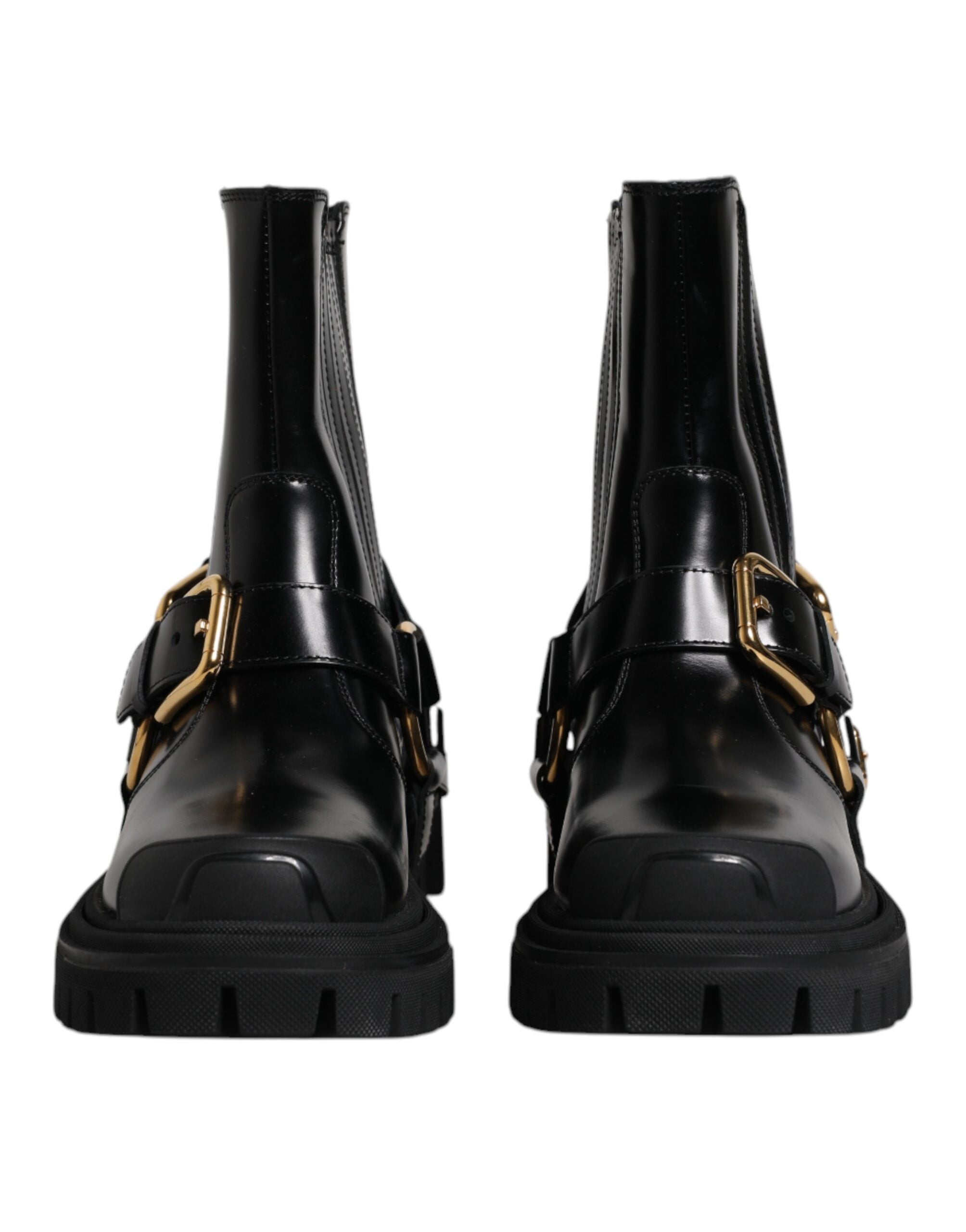 Dolce & Gabbana Svarta Läder Slip On Stretch Vandringskängor Skor