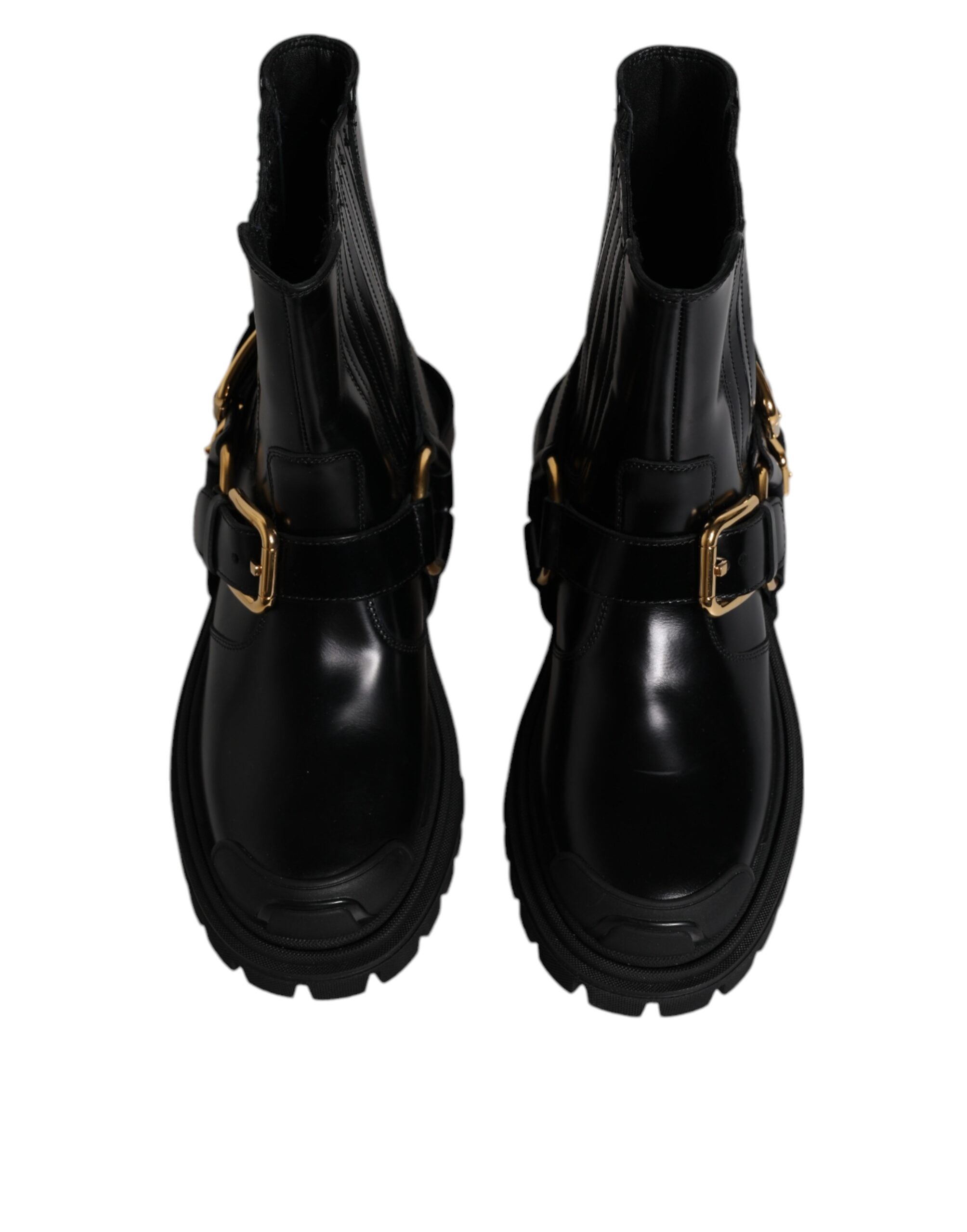 Dolce & Gabbana Svarta Läder Slip On Stretch Vandringskängor Skor