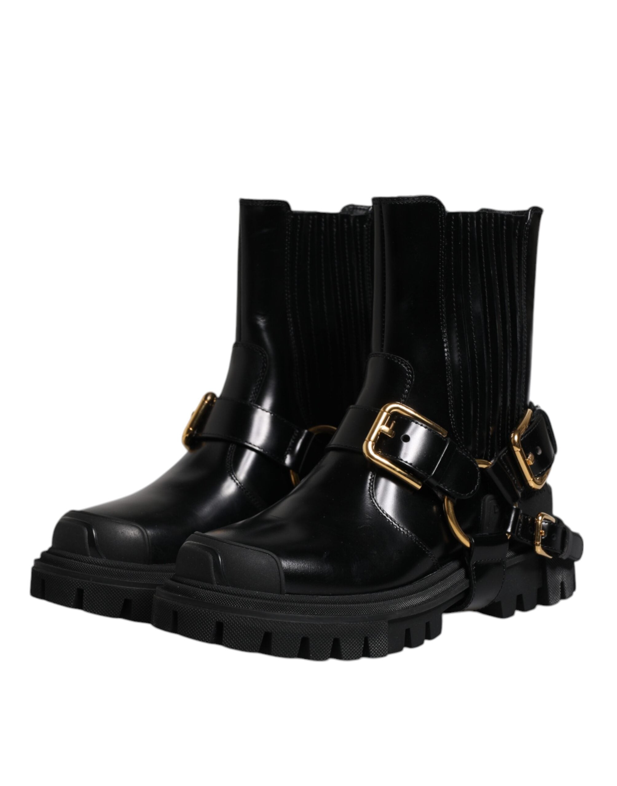 Dolce & Gabbana Svarta Läder Slip On Stretch Vandringskängor Skor