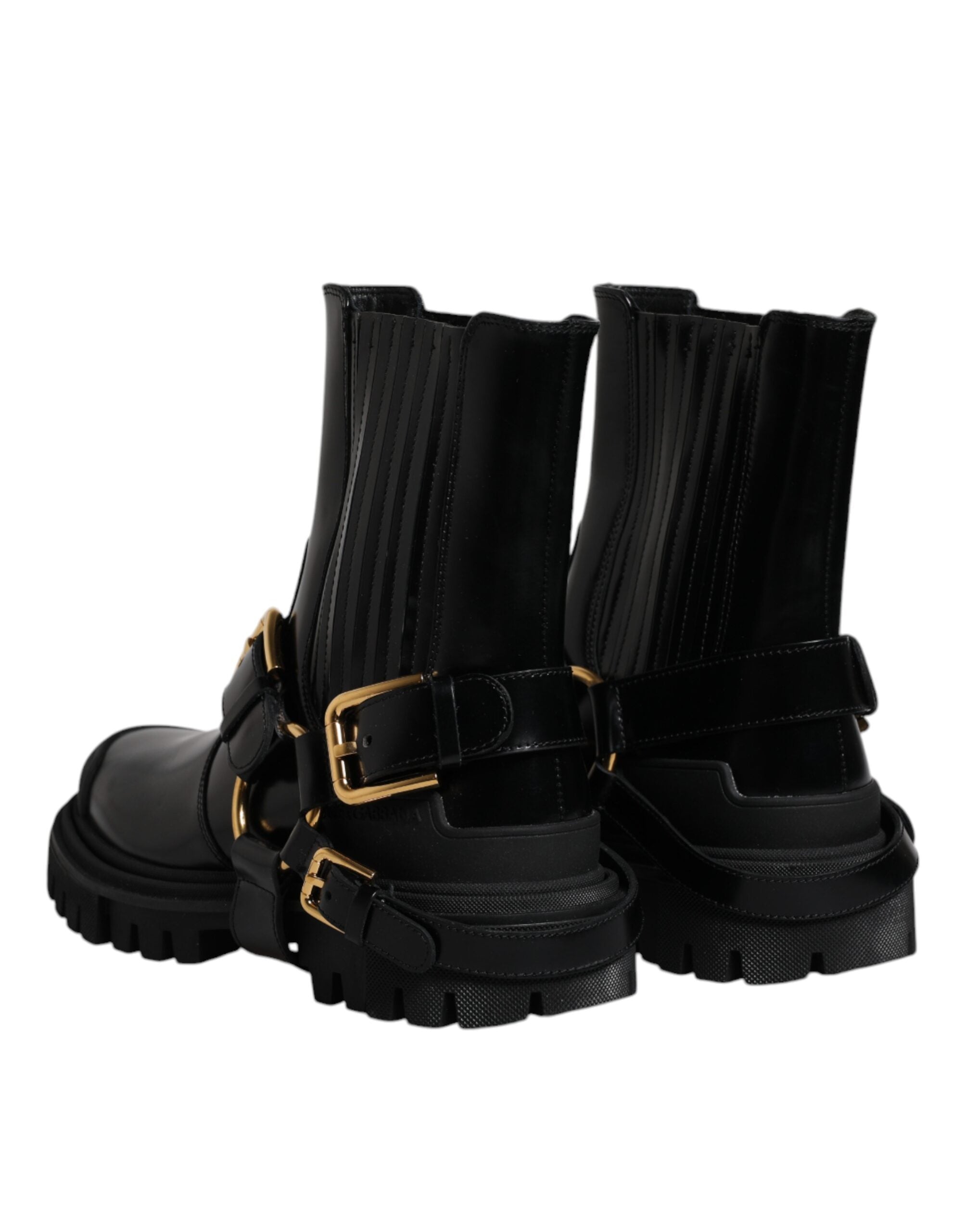 Dolce & Gabbana Svarta Läder Slip On Stretch Vandringskängor Skor