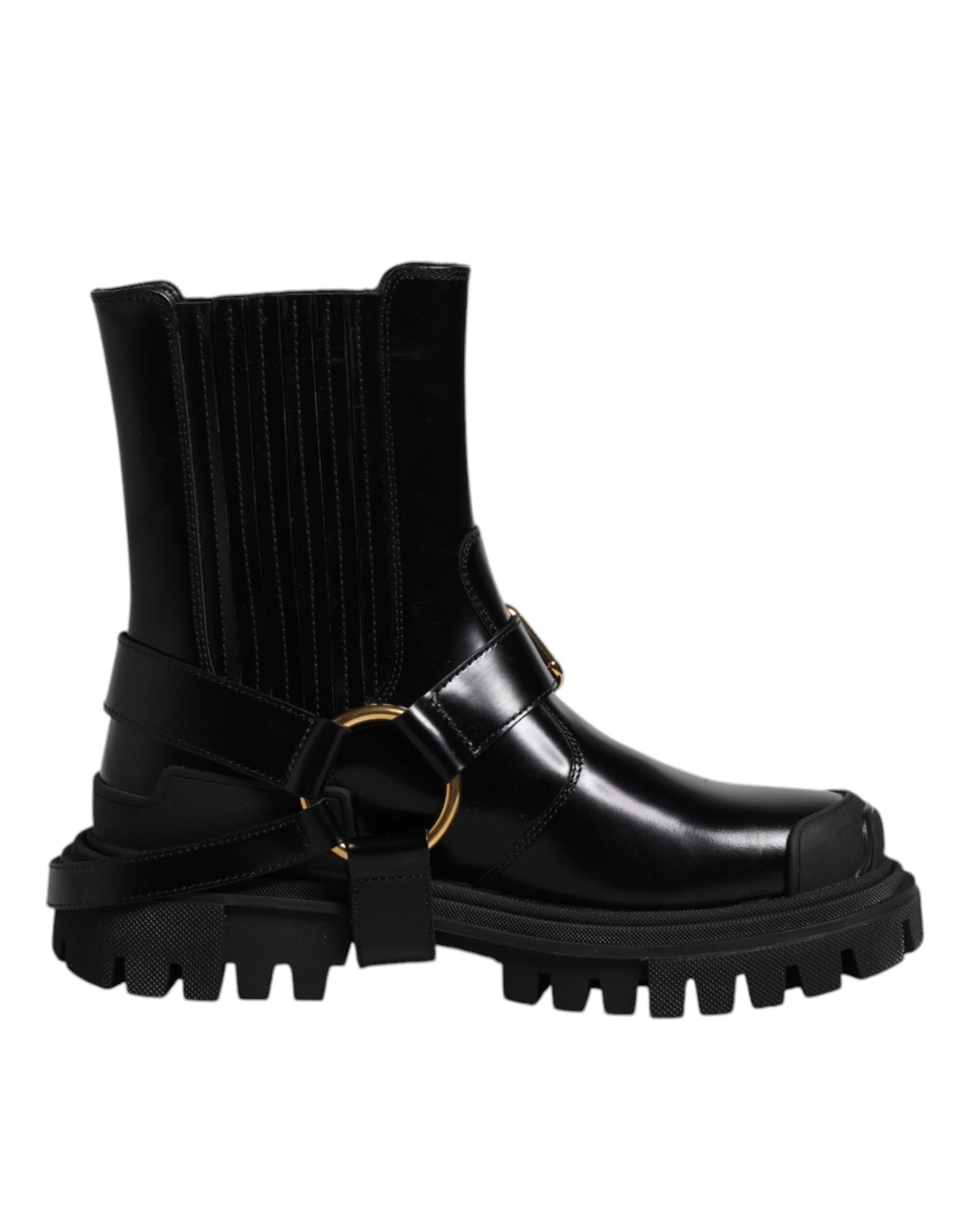 Dolce & Gabbana Svarta Läder Slip On Stretch Vandringskängor Skor