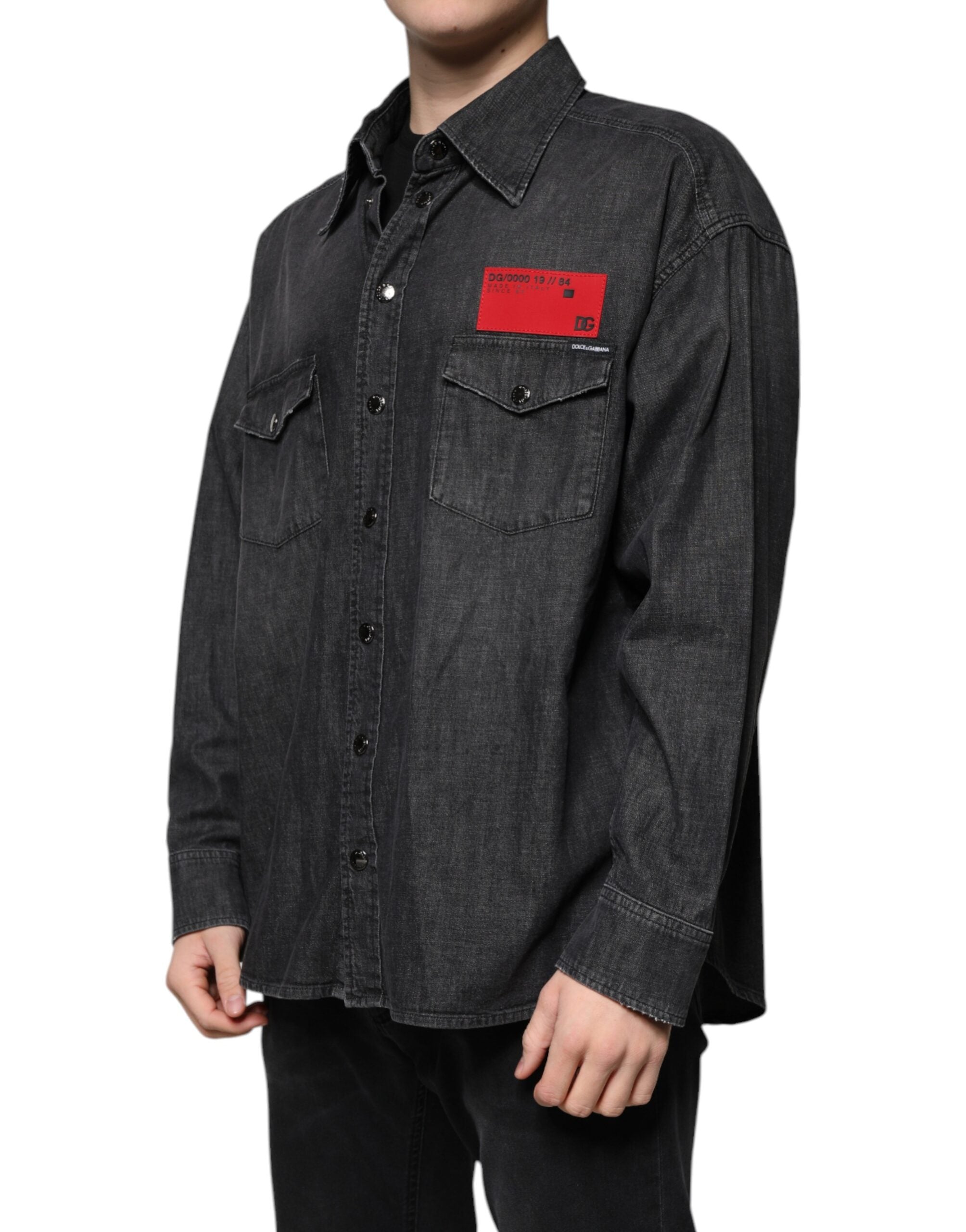 Dolce & Gabbana svart denimskjorta med logotyp och knappar i bomull
