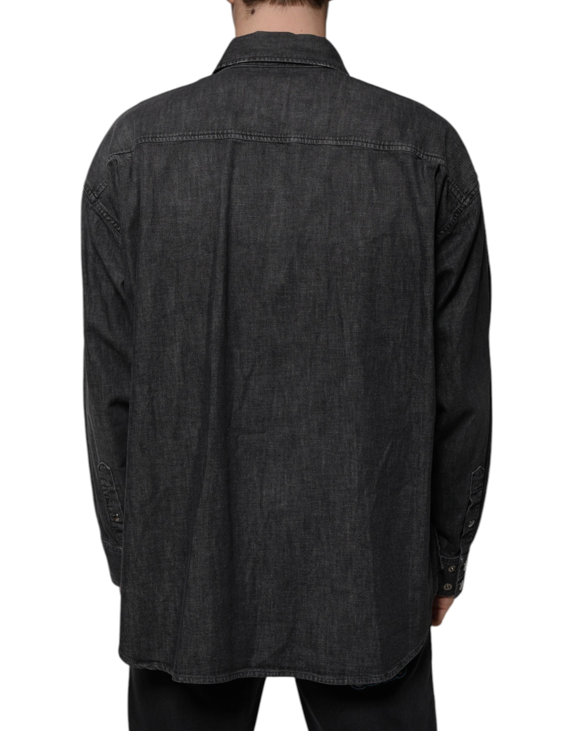 Dolce & Gabbana svart denimskjorta med logotyp och knappar i bomull