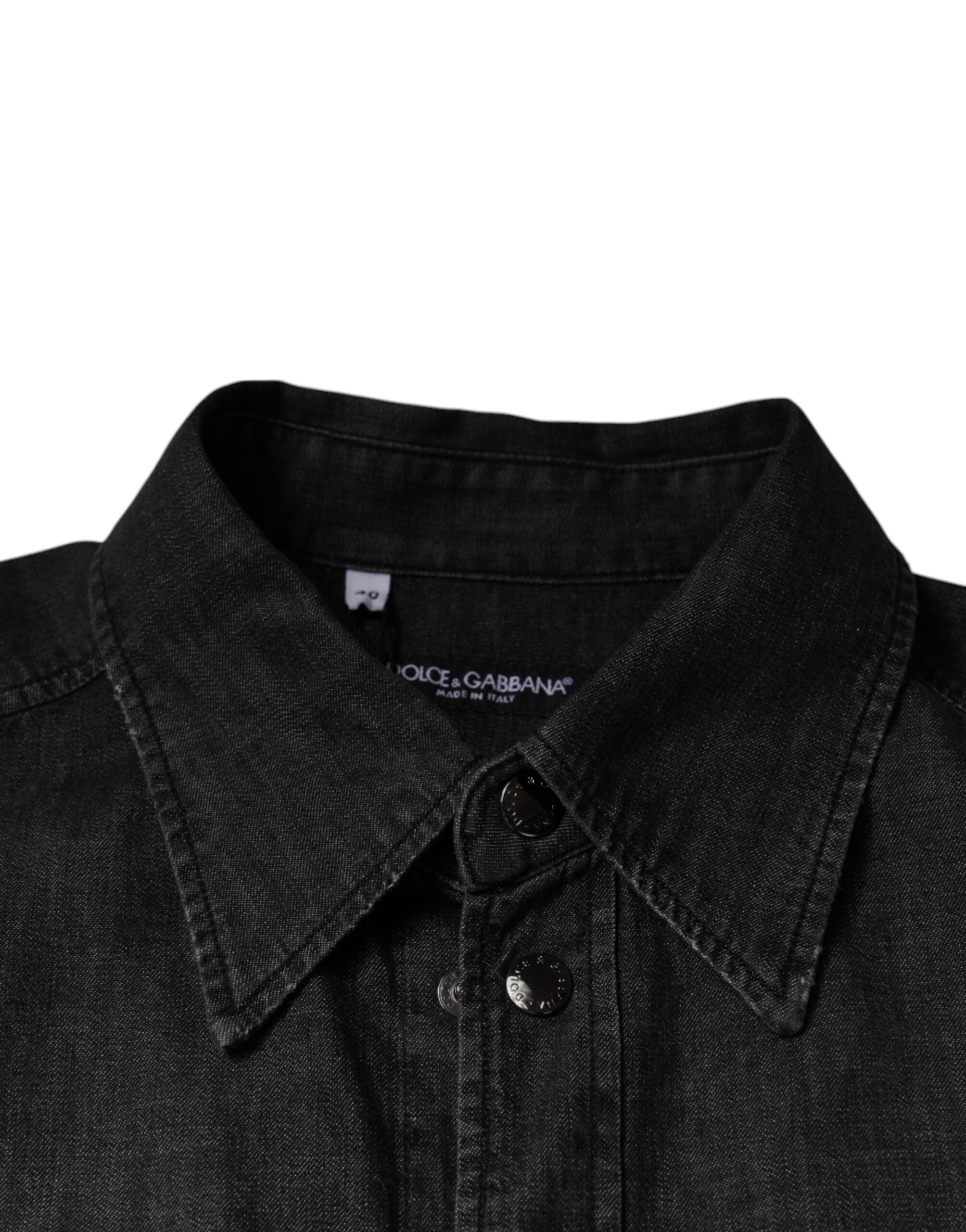 Dolce & Gabbana svart denimskjorta med logotyp och knappar i bomull