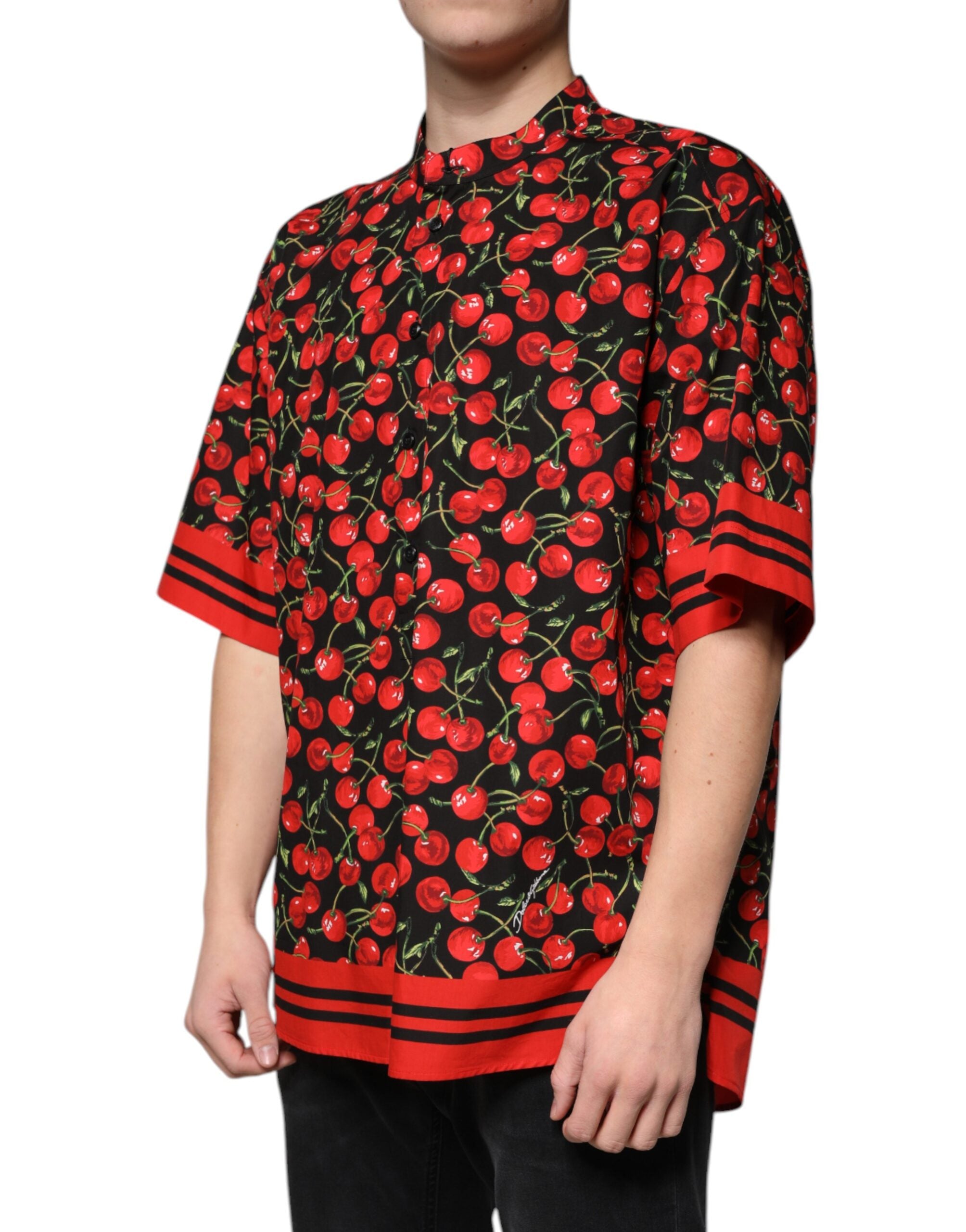 Dolce & Gabbana svart körsbärsbomullsskjorta med knappar