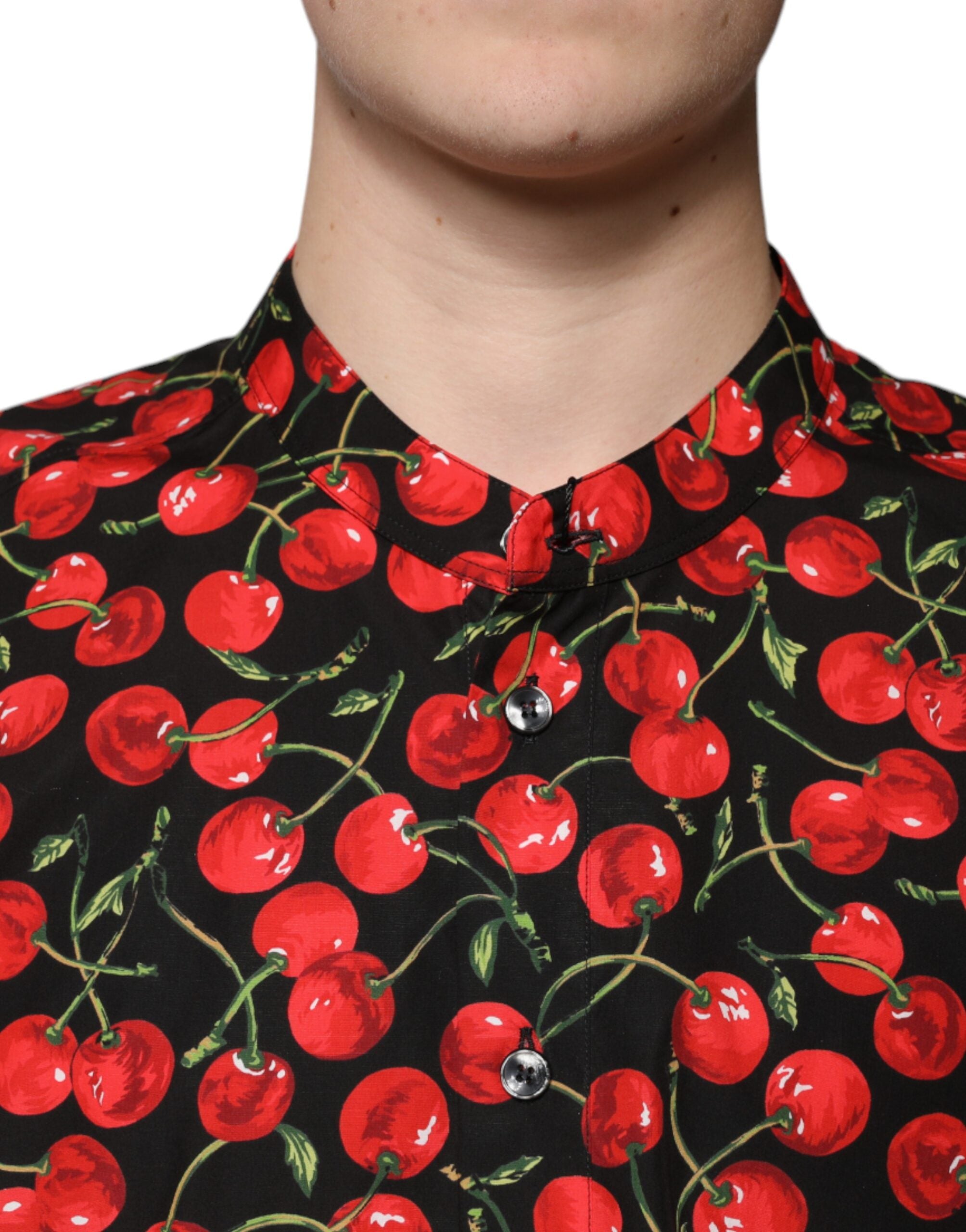 Dolce & Gabbana svart körsbärsbomullsskjorta med knappar