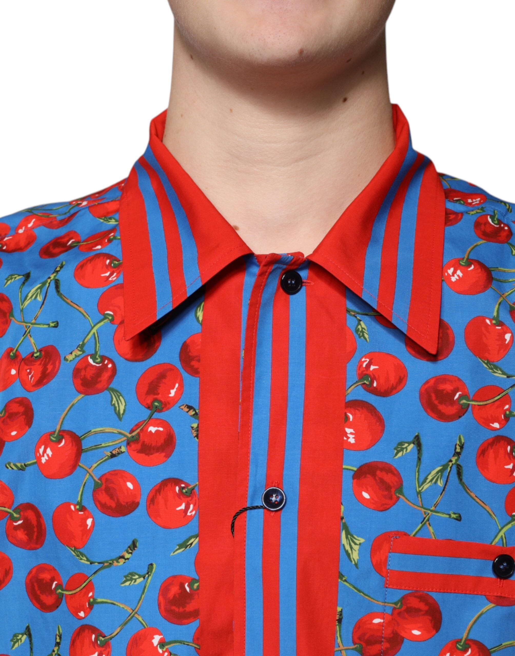 Dolce & Gabbana Blå Körsbärsbomullskjorta med knappar