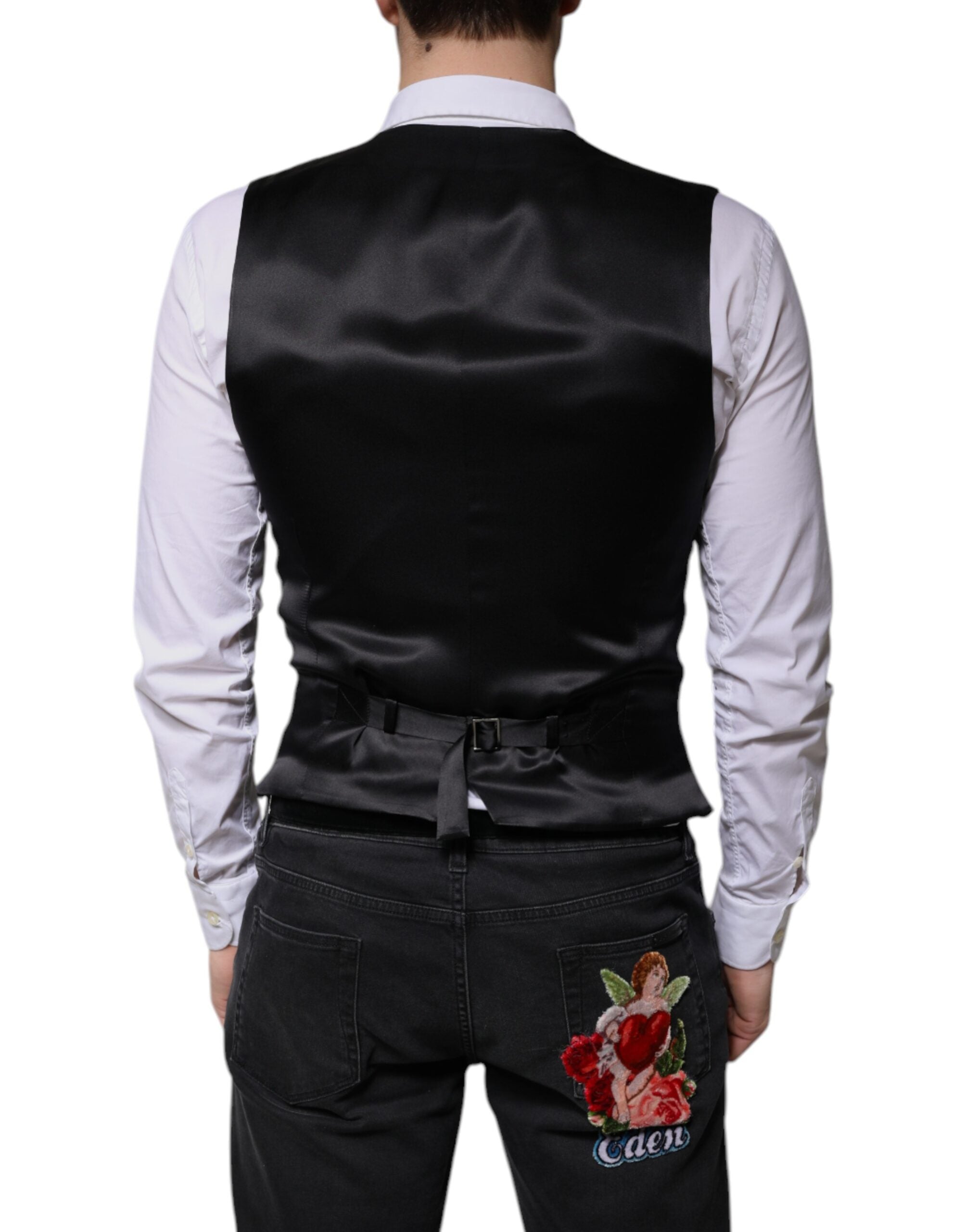 Dolce & Gabbana Svart Ull Festlig Väst Herr
