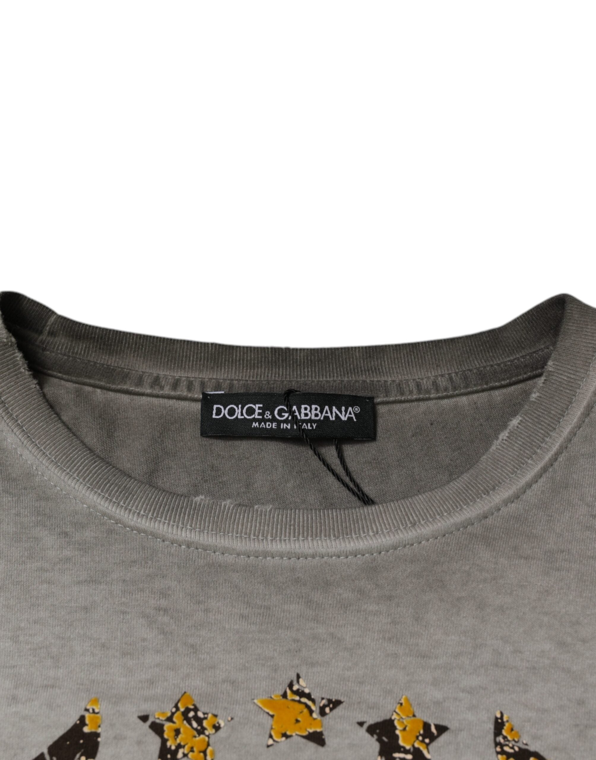 Dolce & Gabbana Grå Mönstrad Bomulls-Crouched Pullover-Tröja