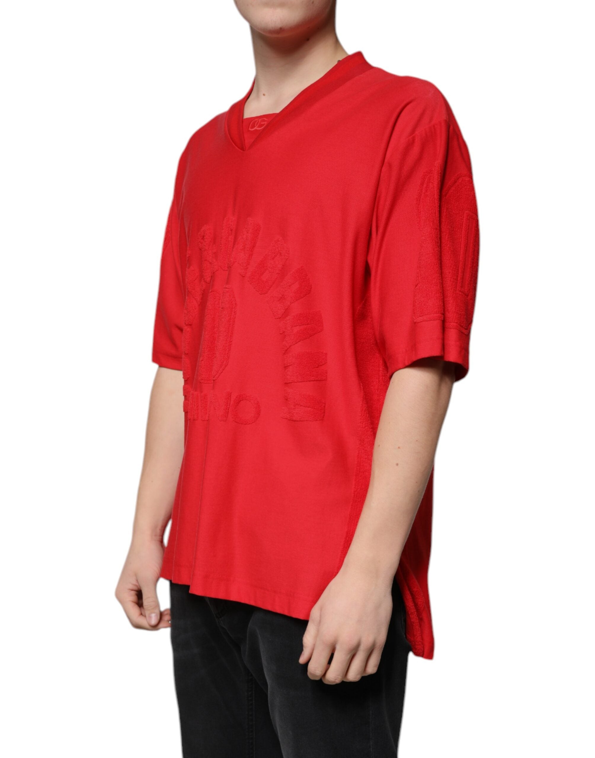 Dolce & Gabbana Röd bomulls-T-shirt med V-ringning och korta ärmar