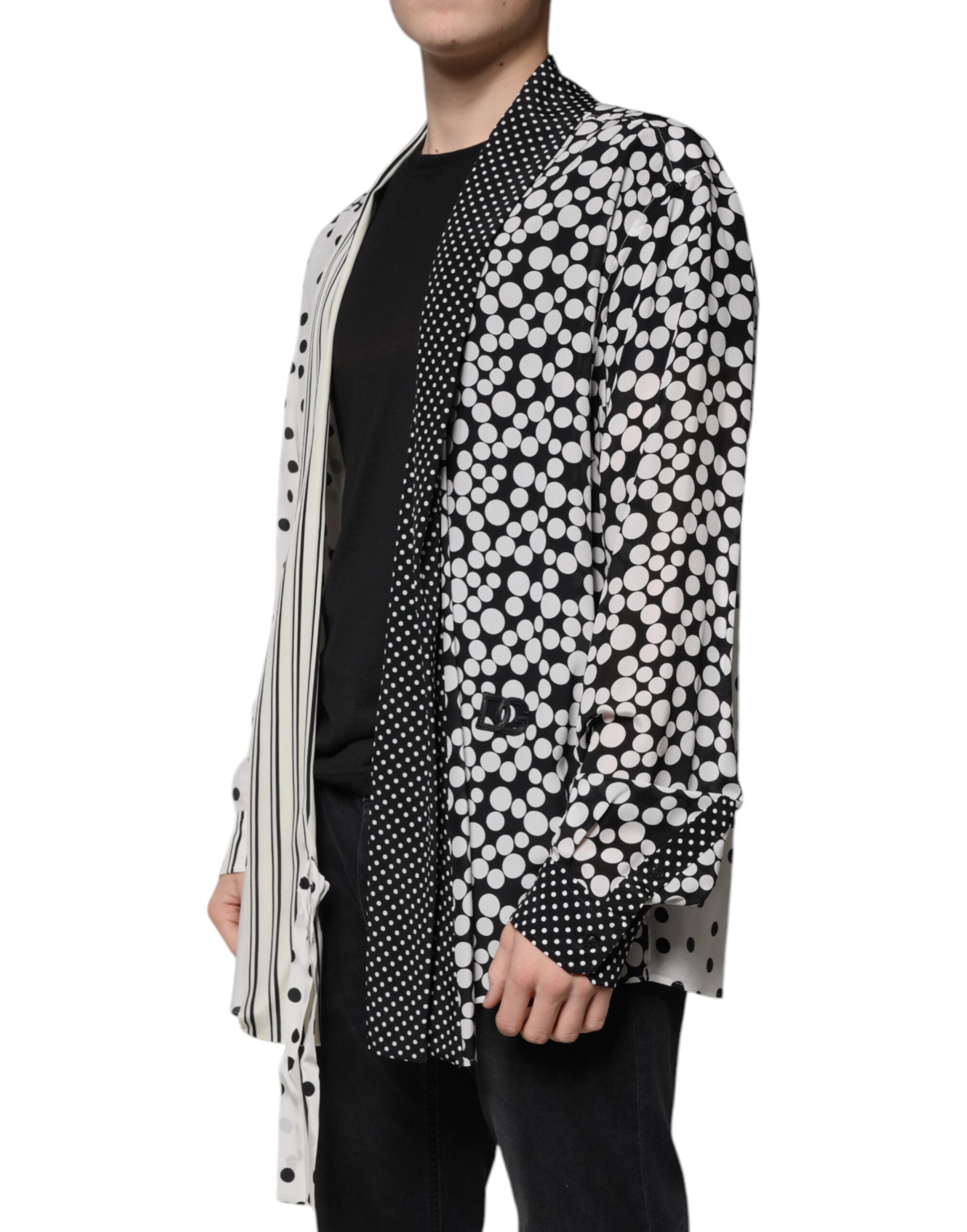 Dolce & Gabbana Svart Vit Prickig Sidenskjorta Herr Casual