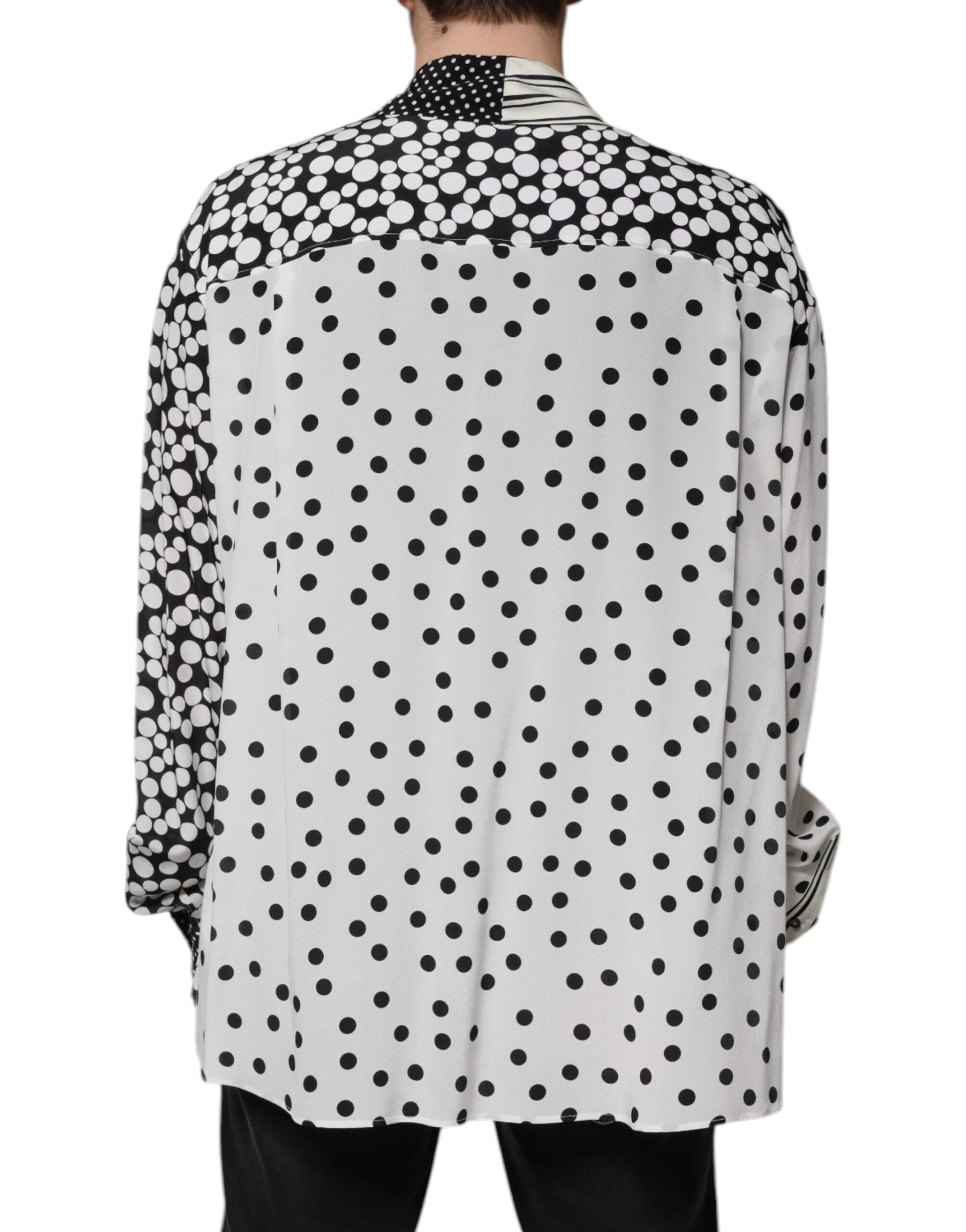Dolce & Gabbana Svart Vit Prickig Sidenskjorta Herr Casual