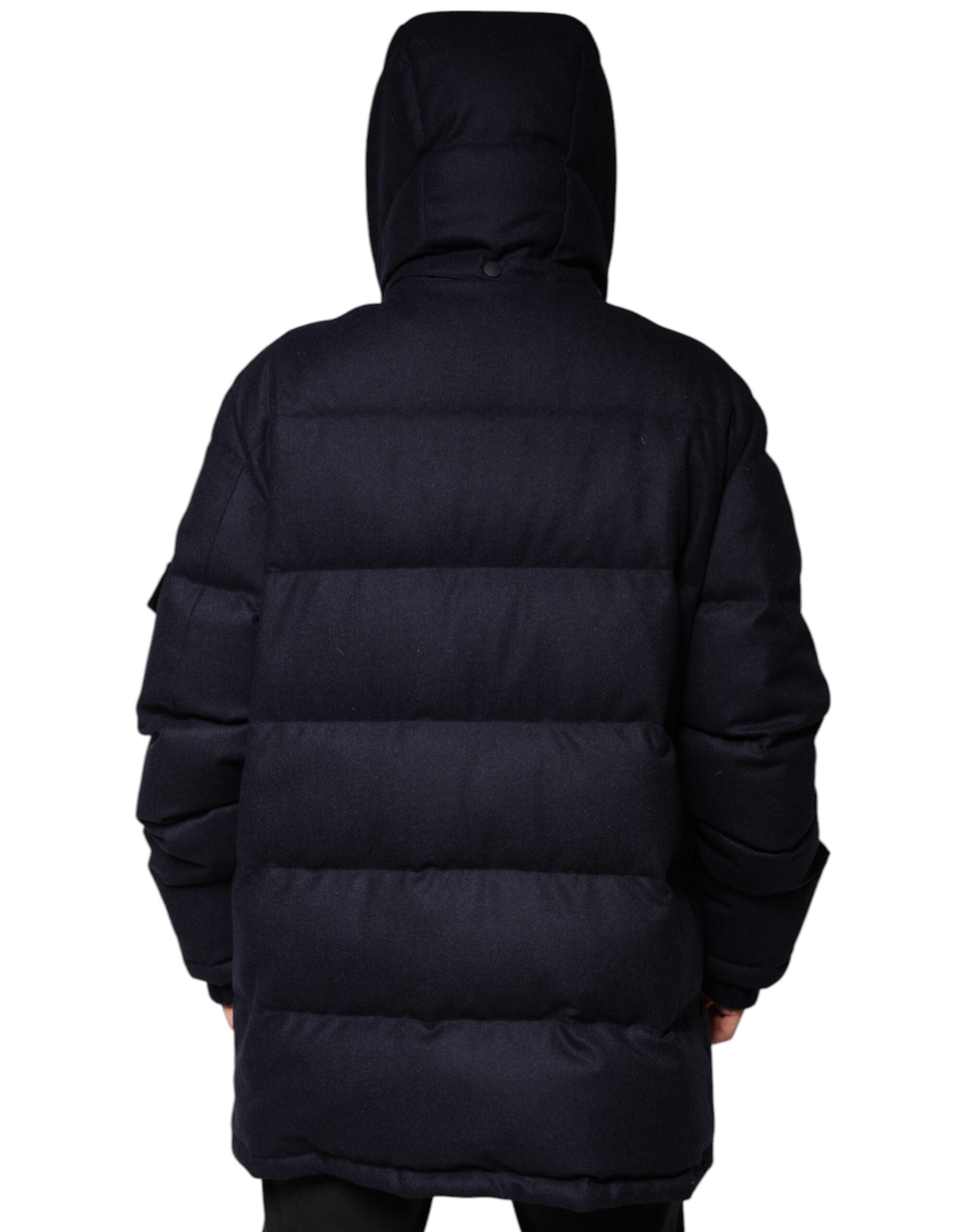 Dolce & Gabbana Svart Nylon Hooded Puffer Herrkappa