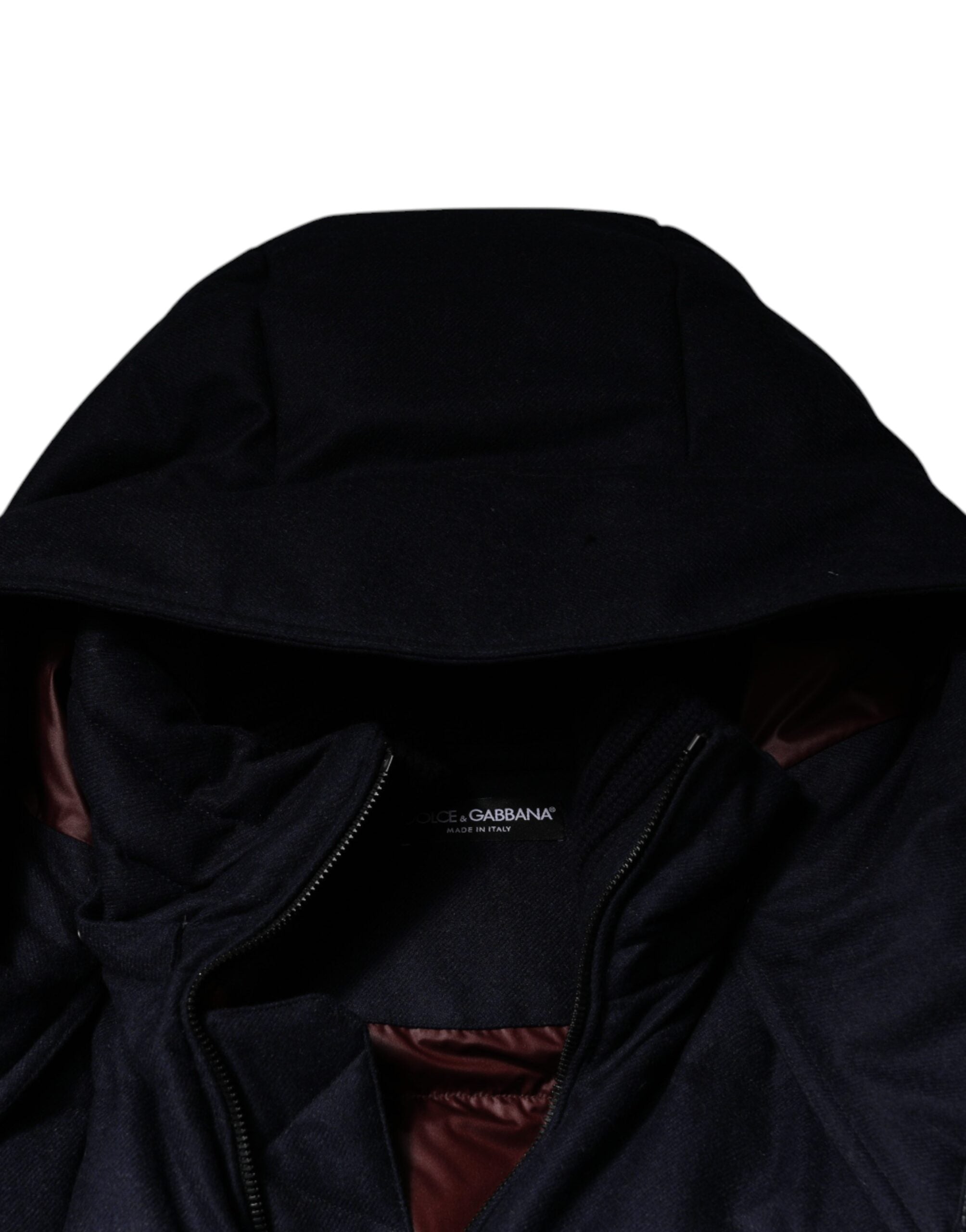 Dolce & Gabbana Svart Nylon Hooded Puffer Herrkappa