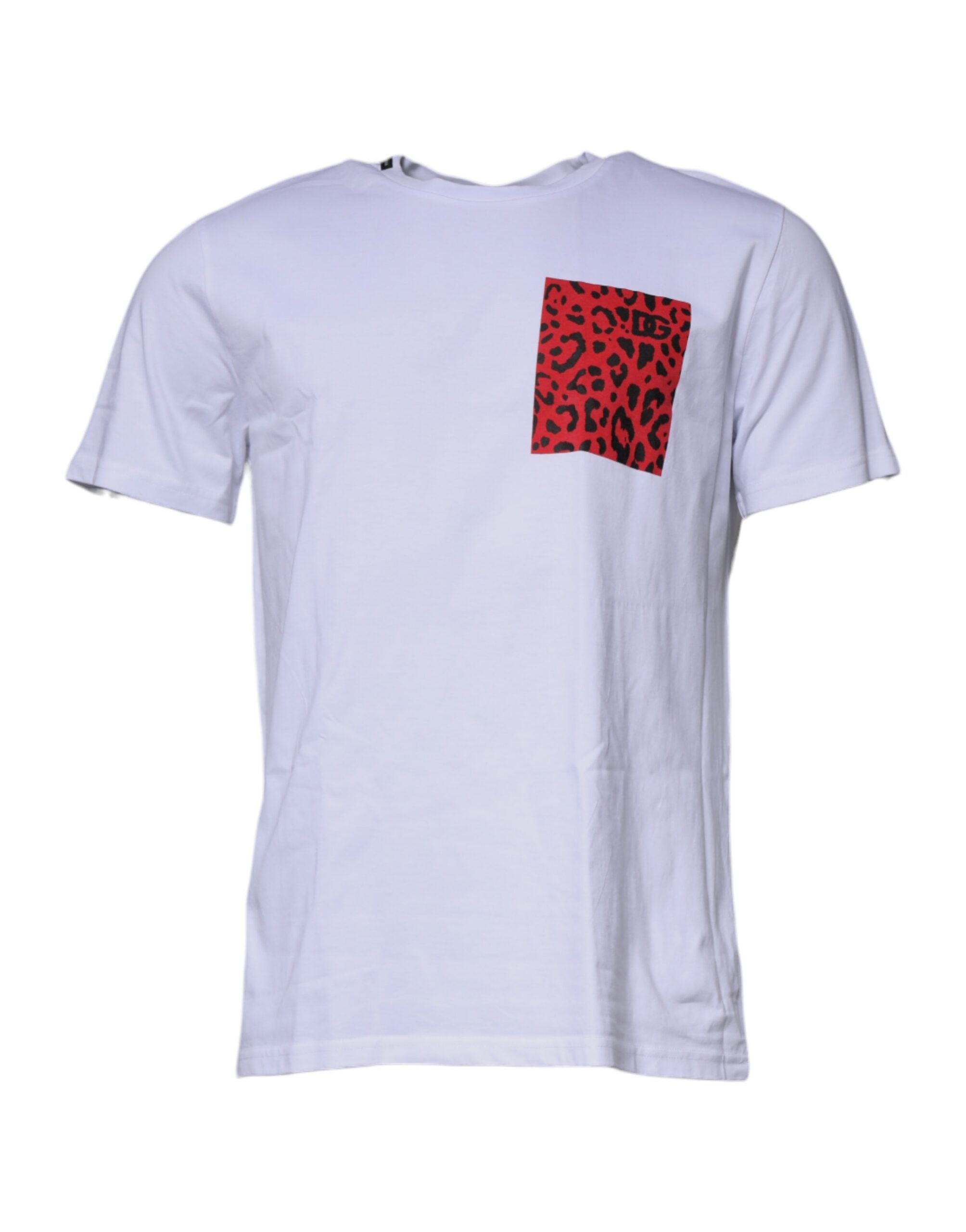 Dolce & Gabbana Vitröd Leopardfärgad Bomulls-T-shirt med Rund Halsringning
