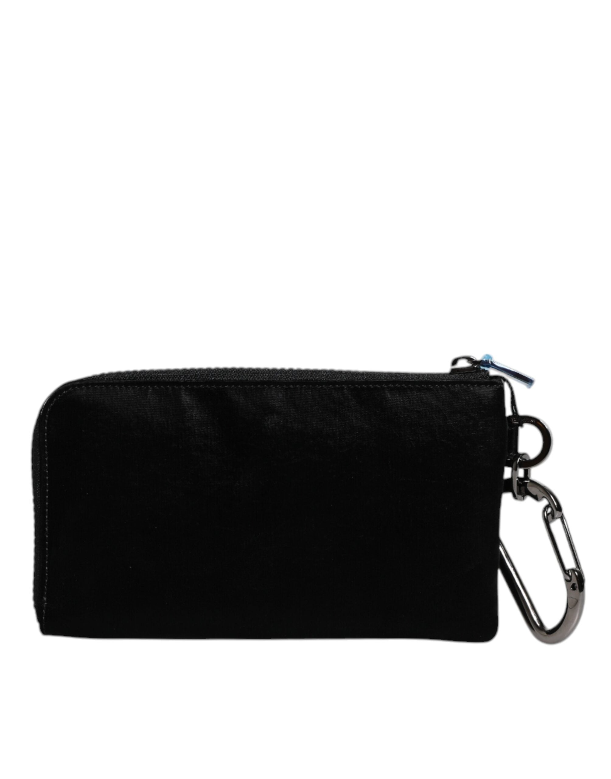 Dolce & Gabbana svart nylon nyckelringspåse med logotyp och plack kuvertväska