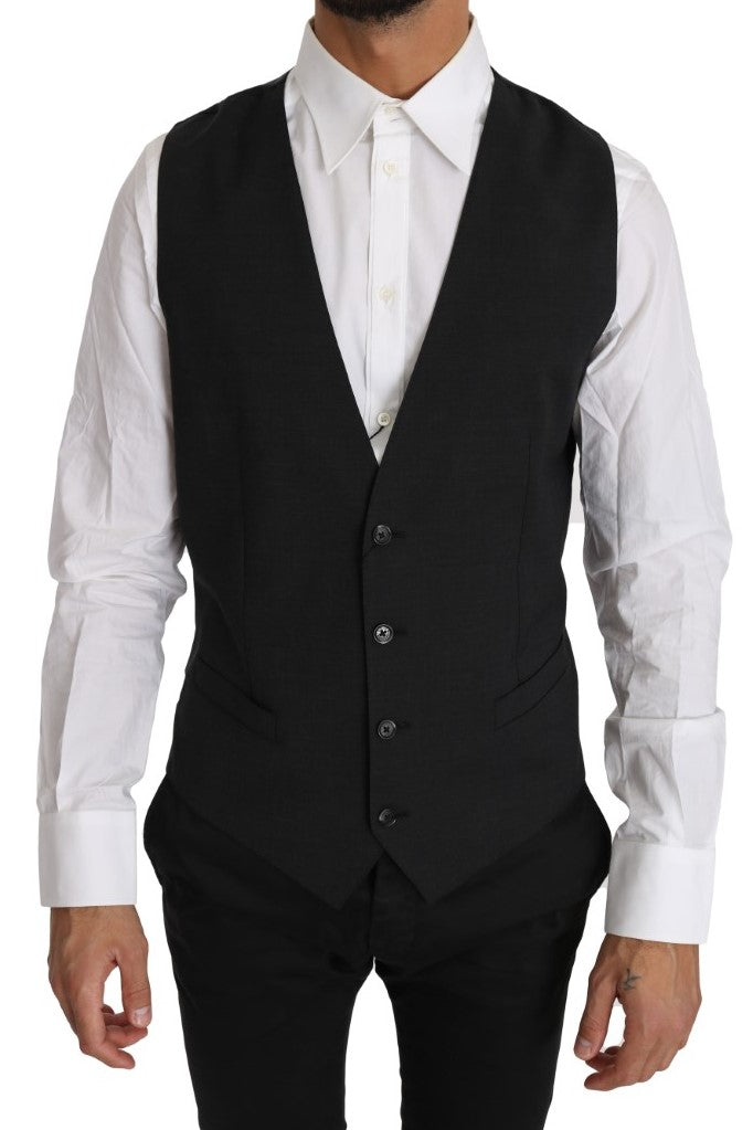 Dolce & Gabbana Grå Enfärgad Väst i 100 % Ull