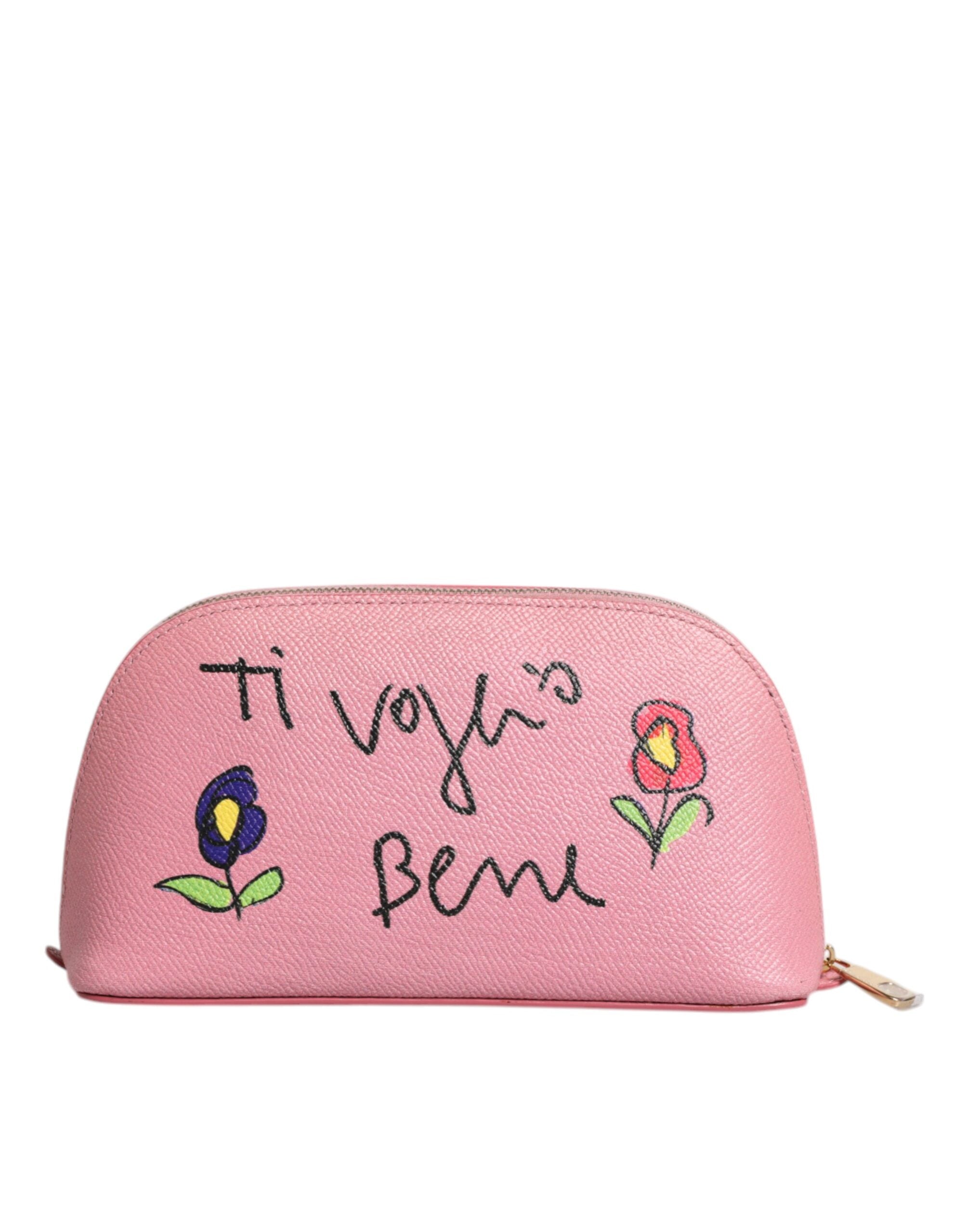 Dolce & Gabbana Rosa Läderväska med DG-Logotyp och Dragkedja Runt Handväska