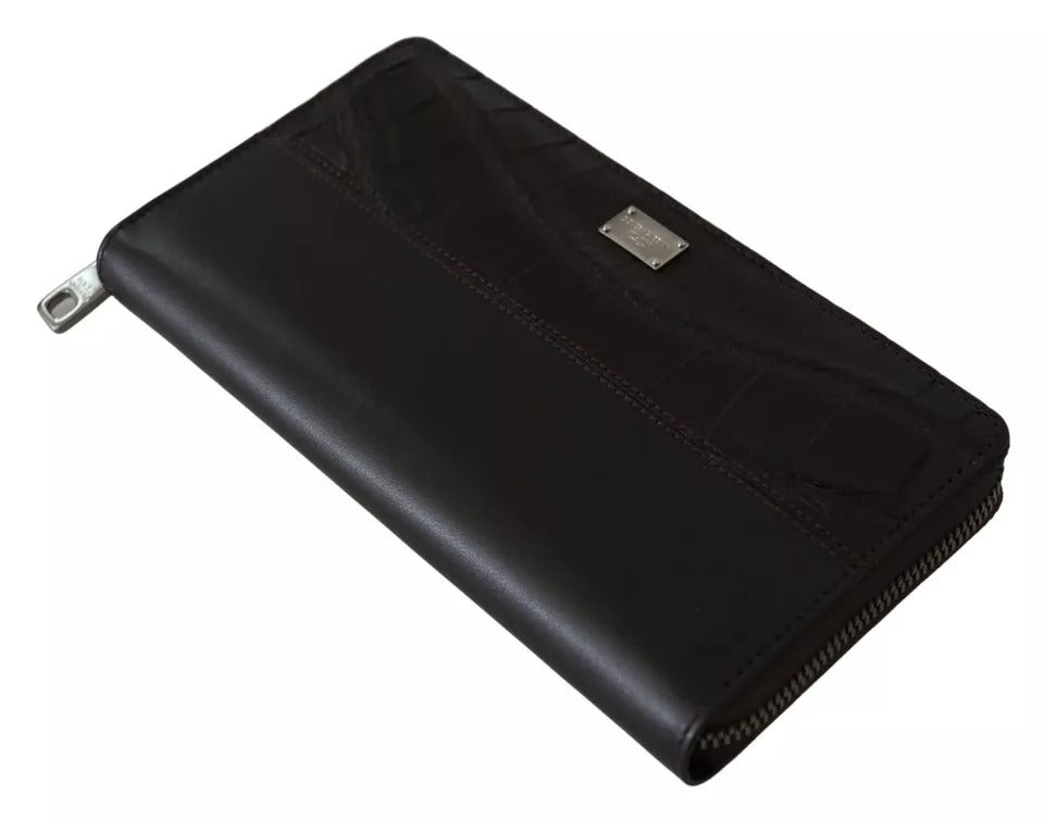 Dolce & Gabbana Brun Exotisk Läder Continental Clutch Plånbok Med Dragkedja Runt