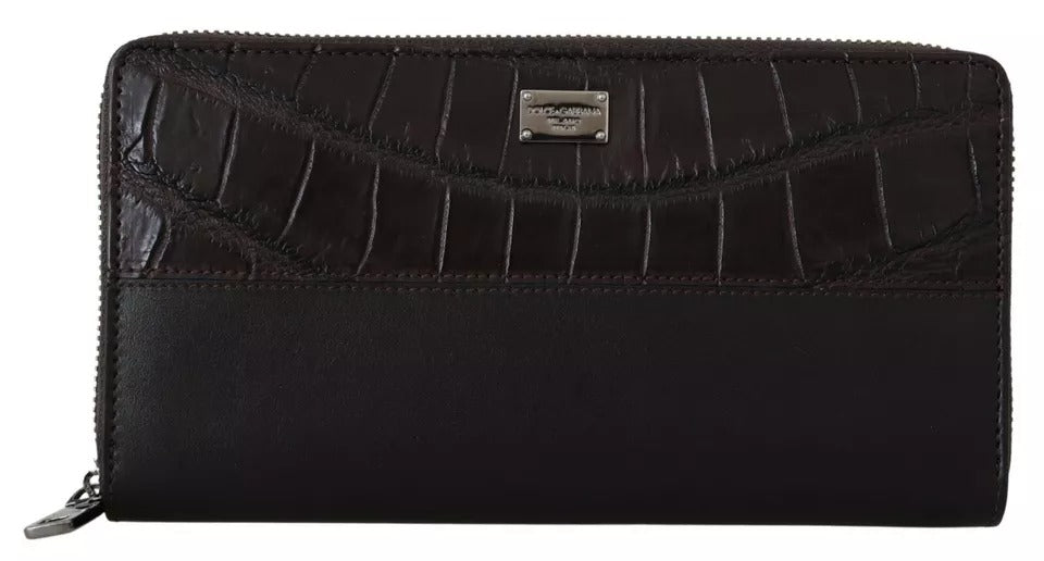 Dolce & Gabbana Brun Exotisk Läder Continental Clutch Plånbok Med Dragkedja Runt