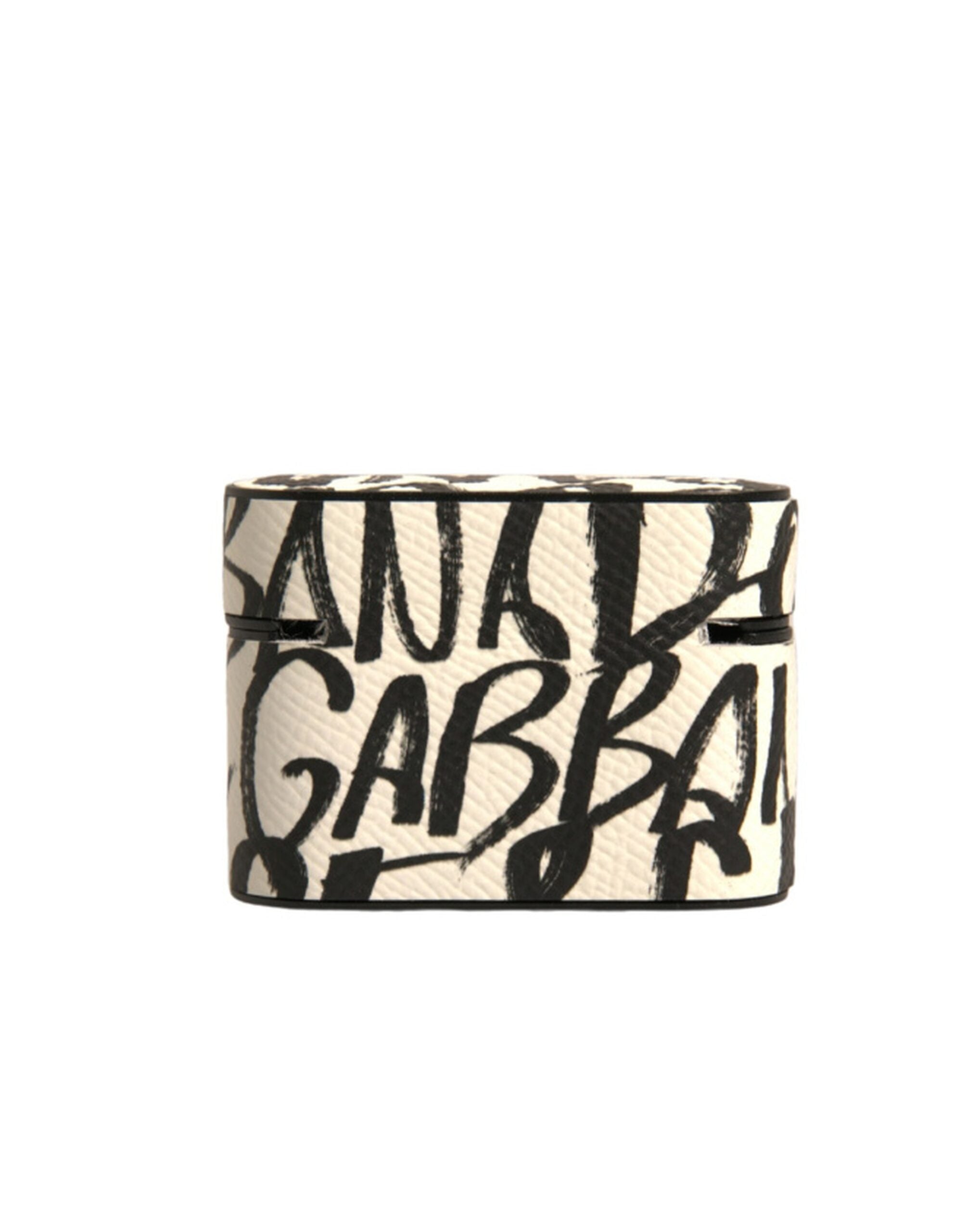 Dolce & Gabbana Svartvitt Läderfodral med Präglad Logotyp till Airpods