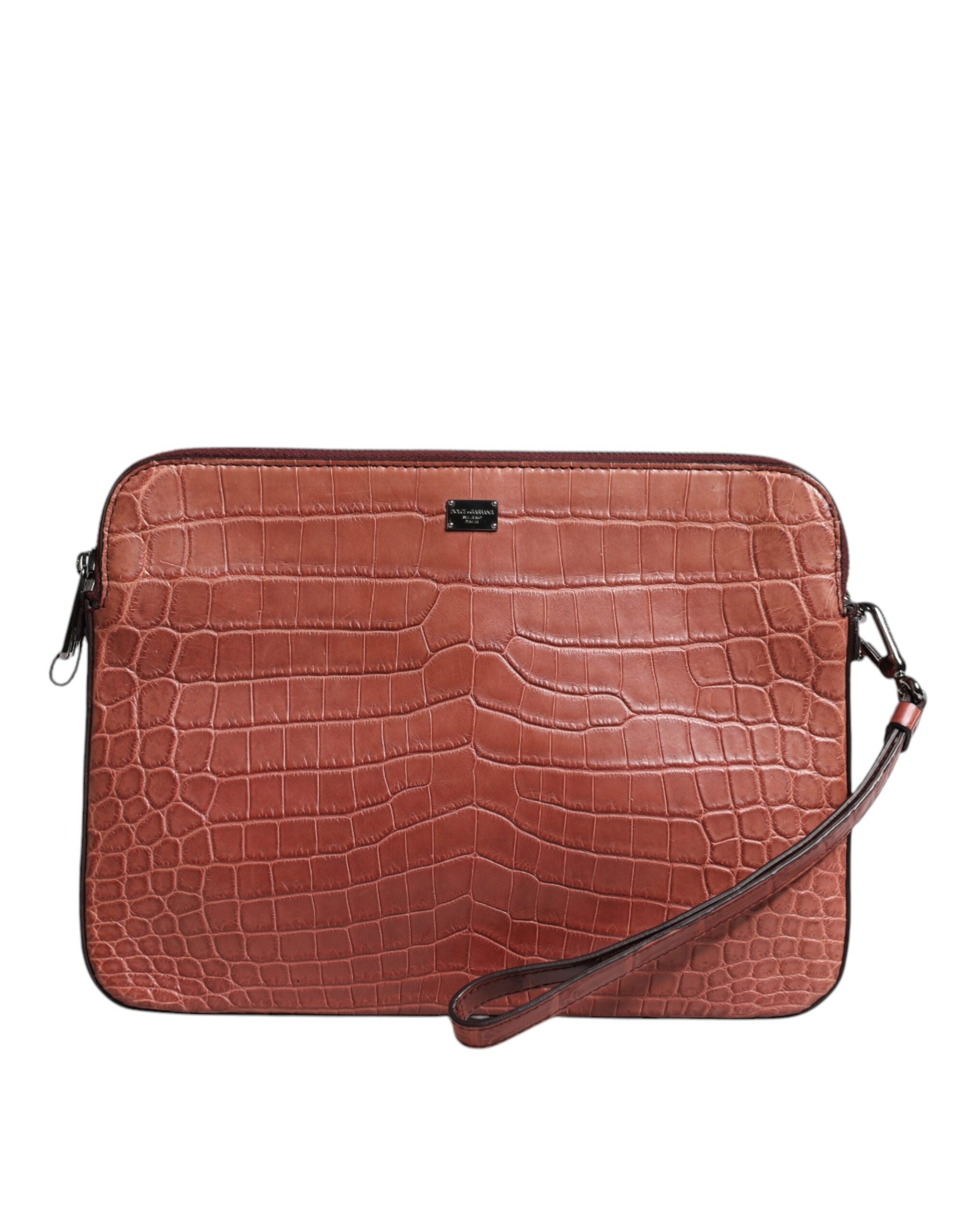Dolce & Gabbana Bordeaux Krokodilskinnsväska med Logotypplakett för Herr