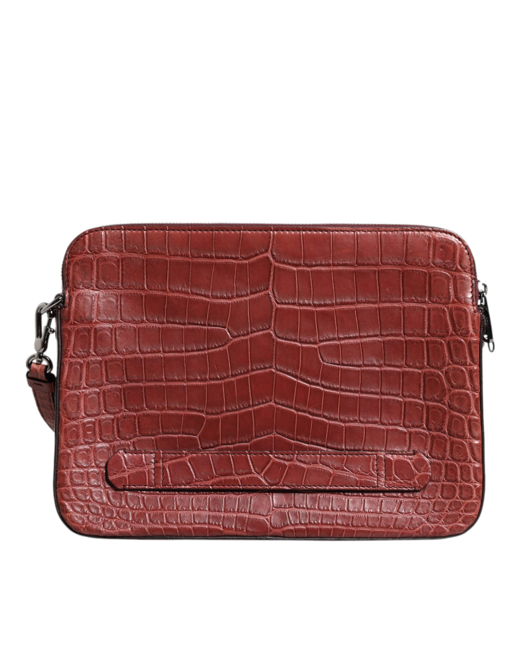 Dolce & Gabbana Bordeaux Krokodilskinnsväska med Logotypplakett för Herr