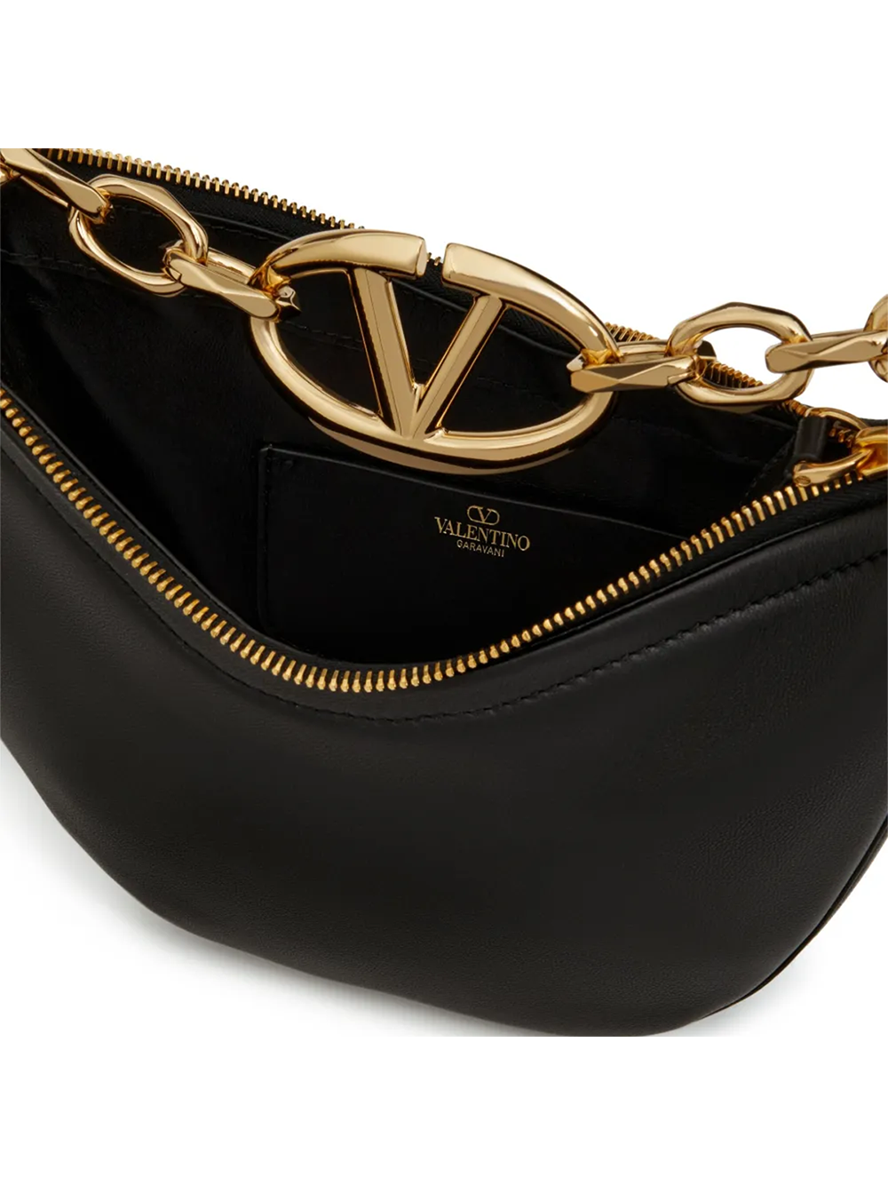 Valentino Garavani Black Leather Mini Hobo Vlogo Axelväska