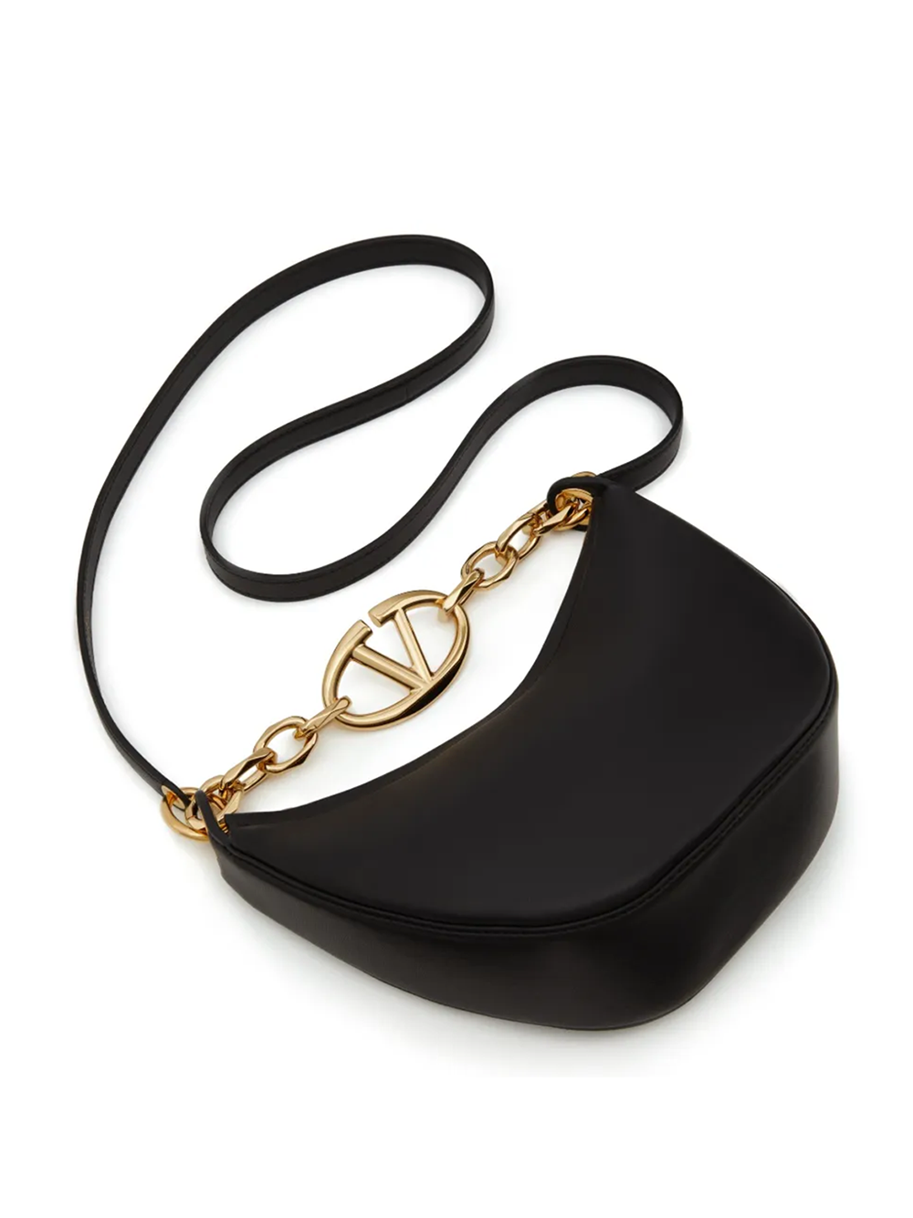 Valentino Garavani Black Leather Mini Hobo Vlogo Axelväska