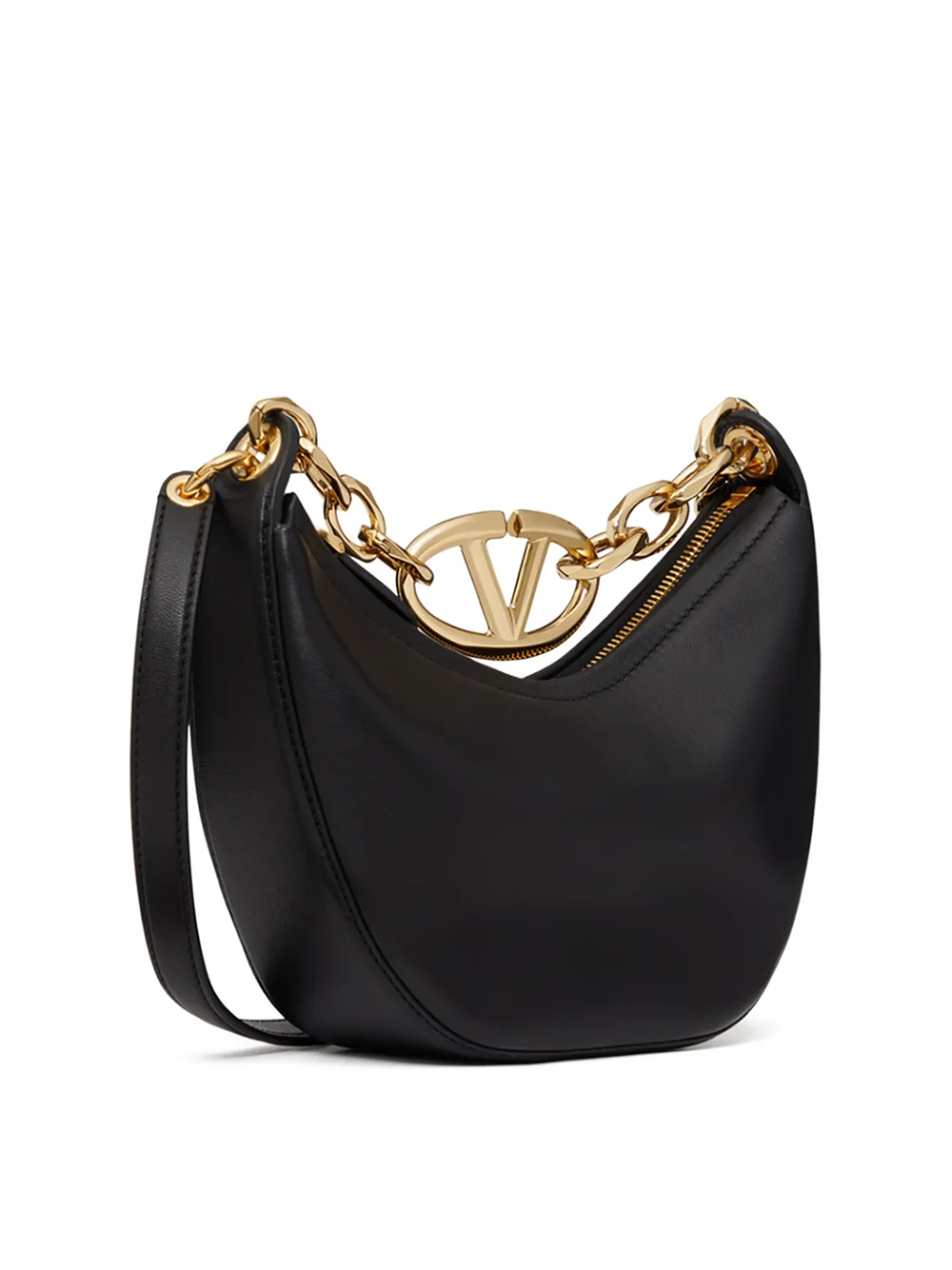 Valentino Garavani Black Leather Mini Hobo Vlogo Axelväska