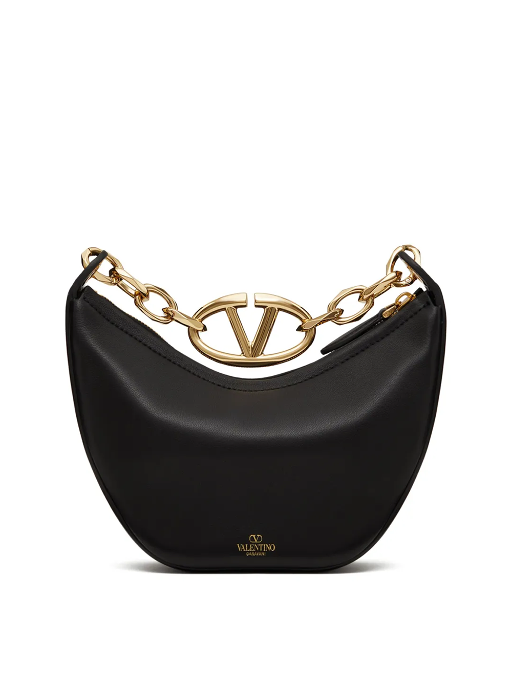 Valentino Garavani Black Leather Mini Hobo Vlogo Axelväska