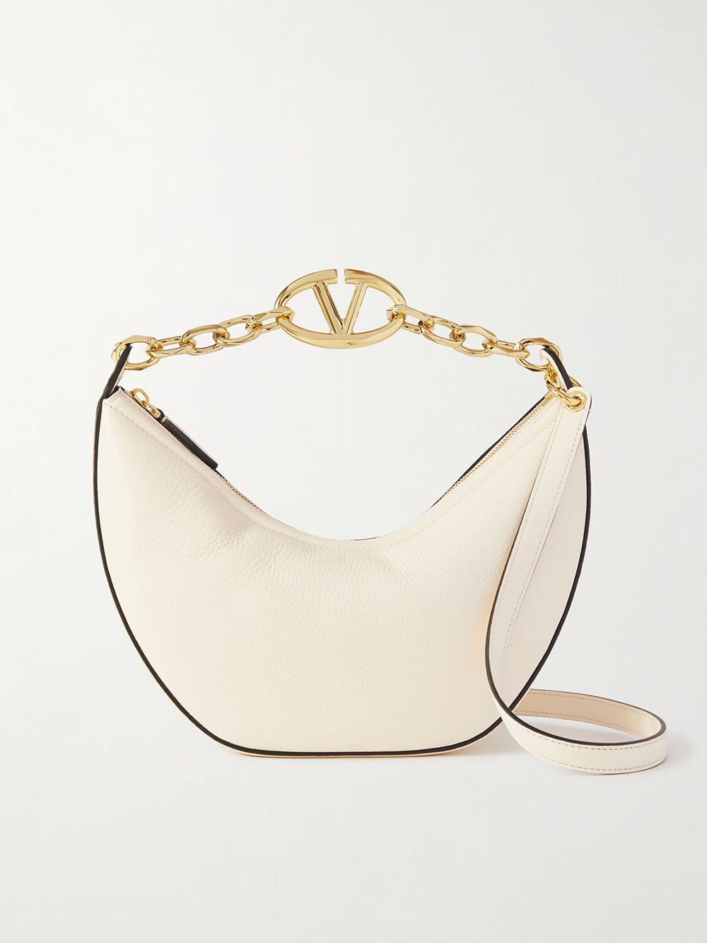 Valentino Garavani Ivory Leather Small Hobo Vlogo Axelväska