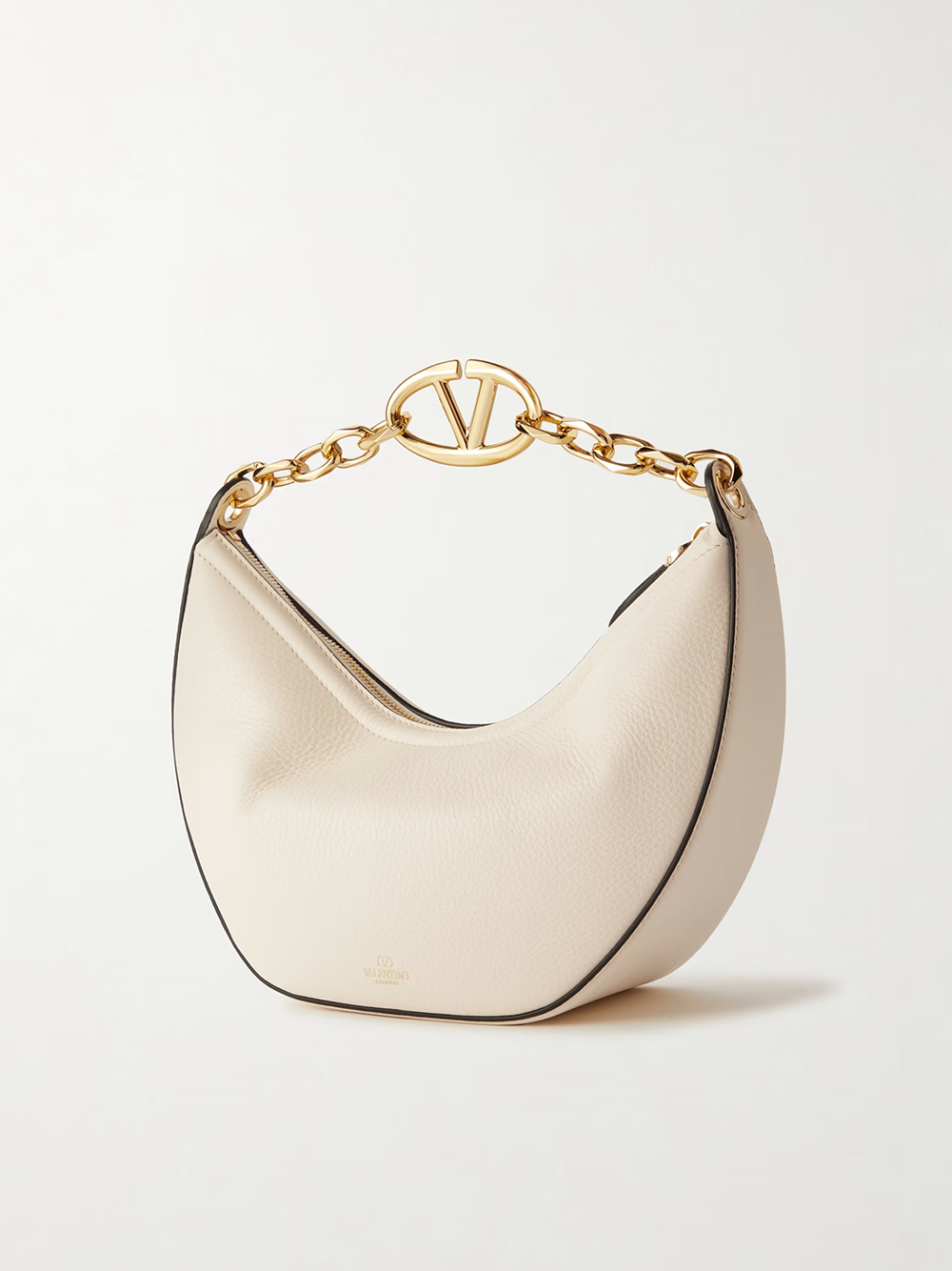 Valentino Garavani Ivory Leather Small Hobo Vlogo Axelväska