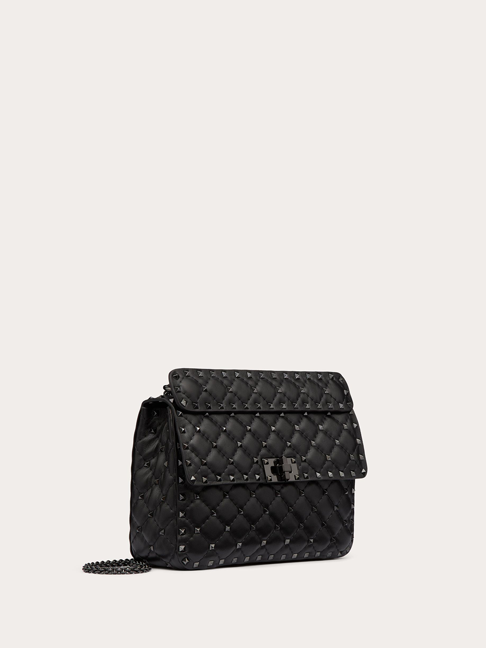 Valentino Garavani Svart Nappa Läder Medium Rockstudt Spike Väska