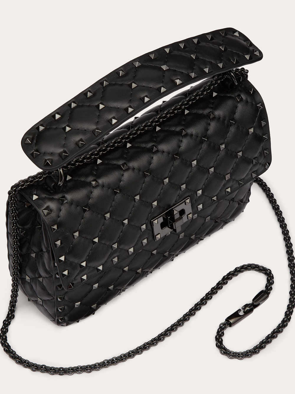 Valentino Garavani Svart Nappa Läder Medium Rockstudt Spike Väska