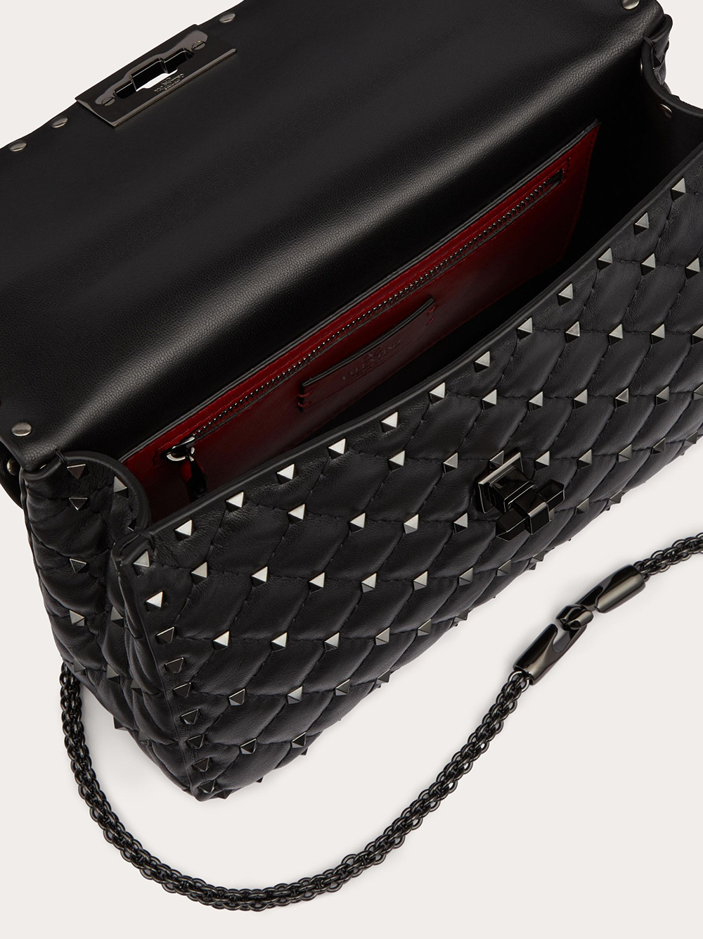 Valentino Garavani Svart Nappa Läder Medium Rockstudt Spike Väska